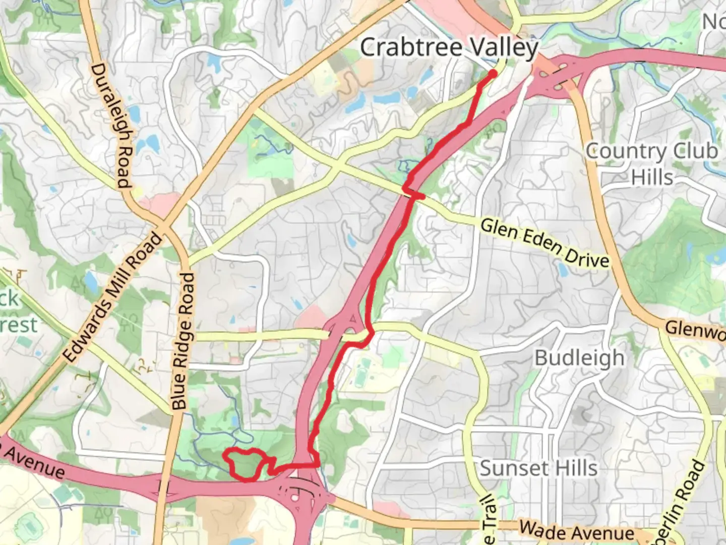 An image depicting the trail House Creek Greenway and Reedy Creek Greenway and its surrounding area.