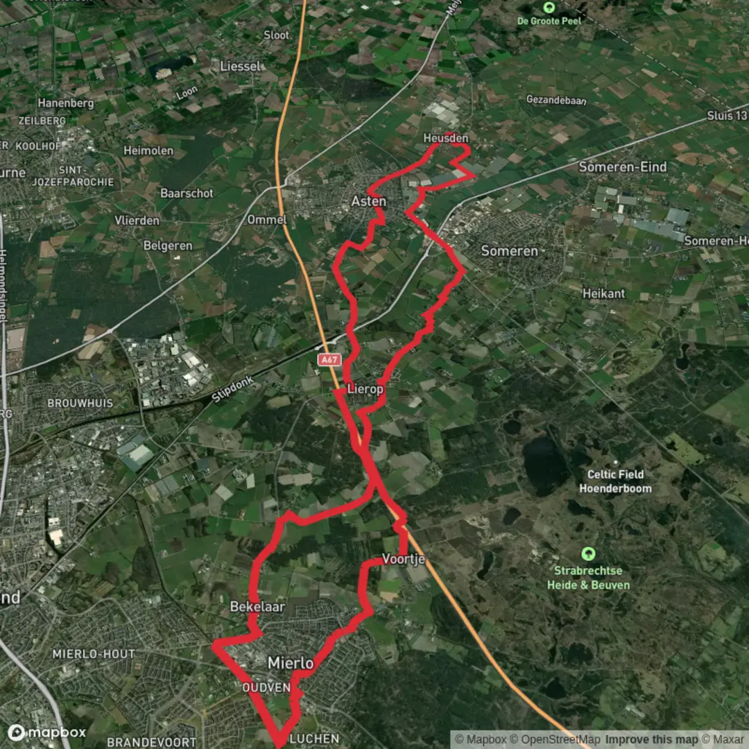 An image depicting the trail Hazeldonk, Oeijenbraak and Vierken Loop and its surrounding area.