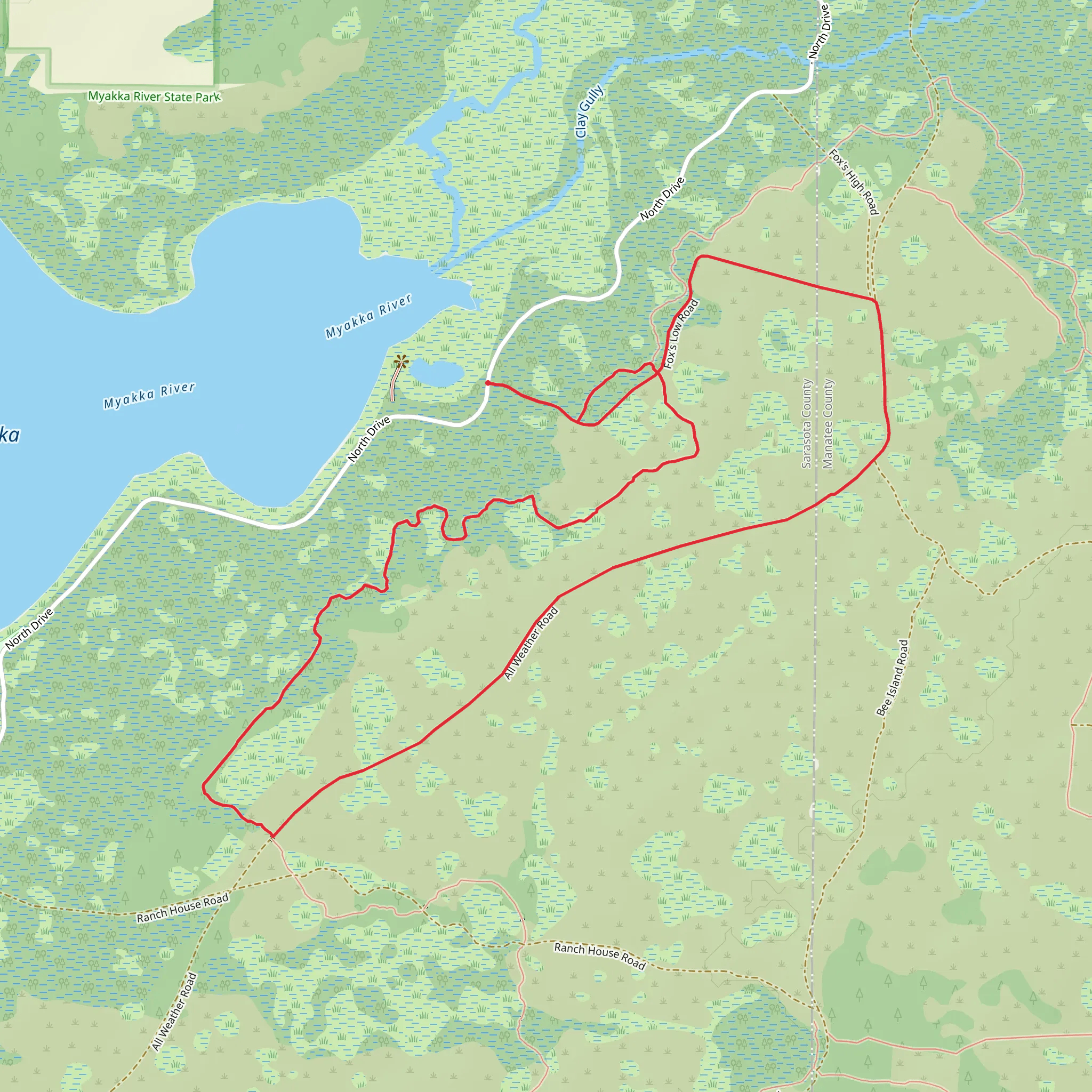 Myakka Hiking and Blue Loop Trail mobile static map