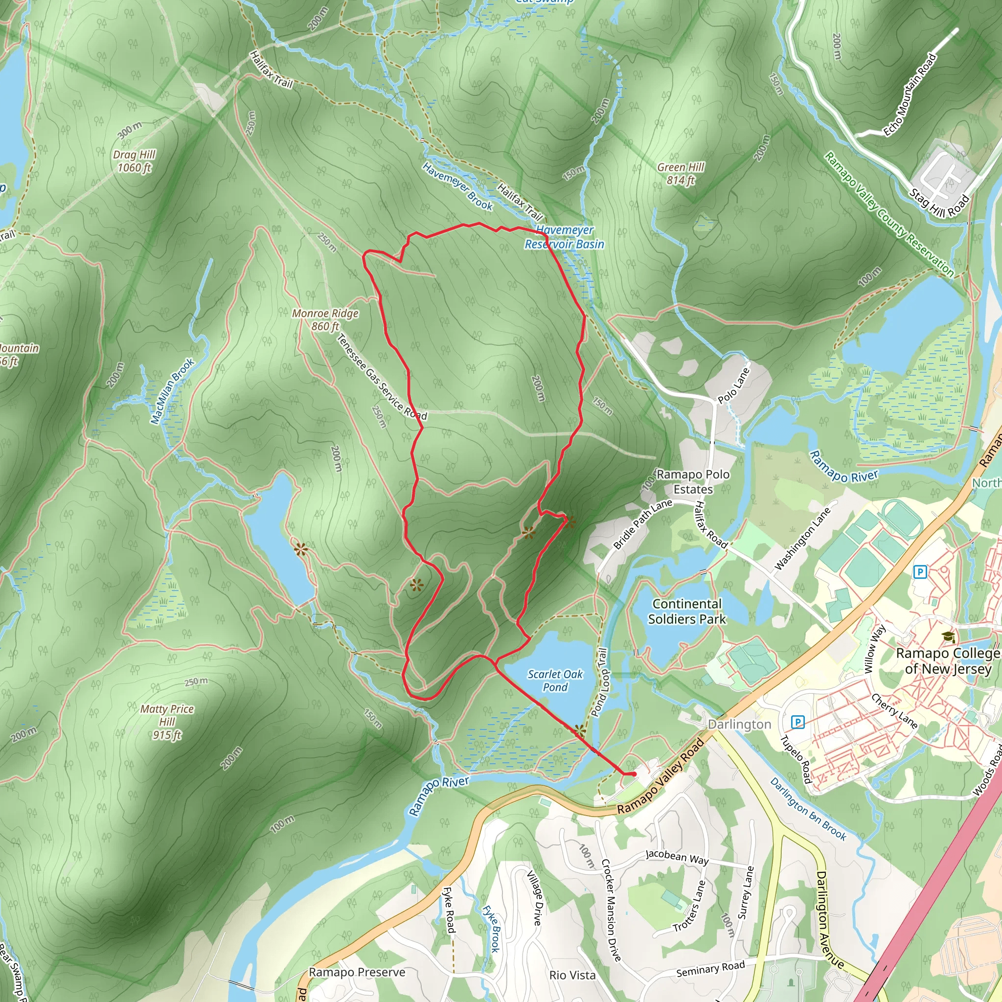Scarlet Oak Pond, Halifax and Ridge Loop mobile static map