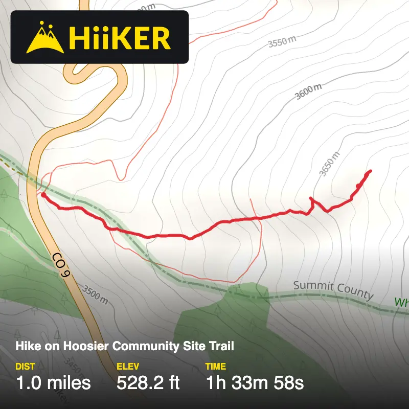 A map preview of the recording Hike on Hoosier Community Site Trail.