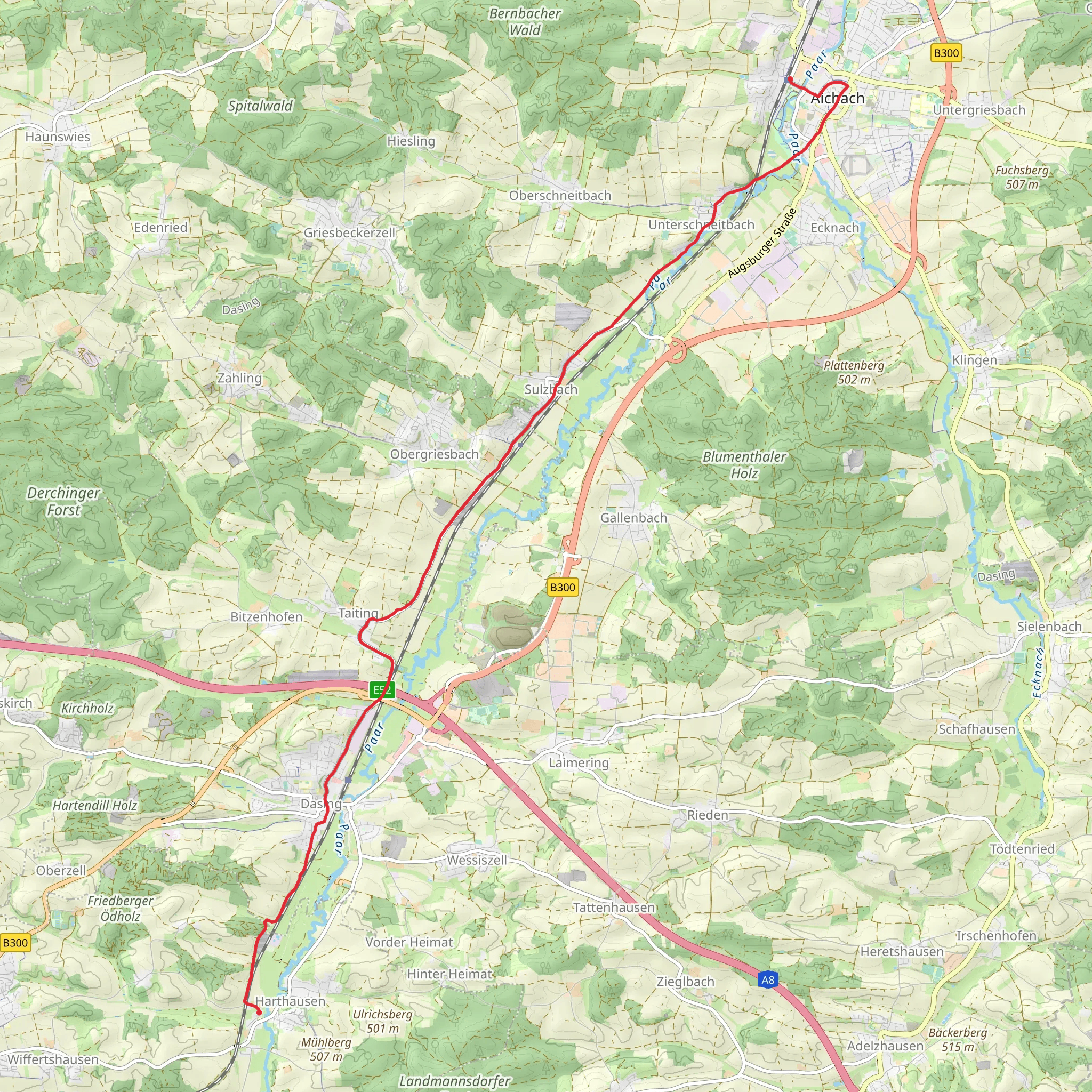Aichach to Paar Walk mobile static map