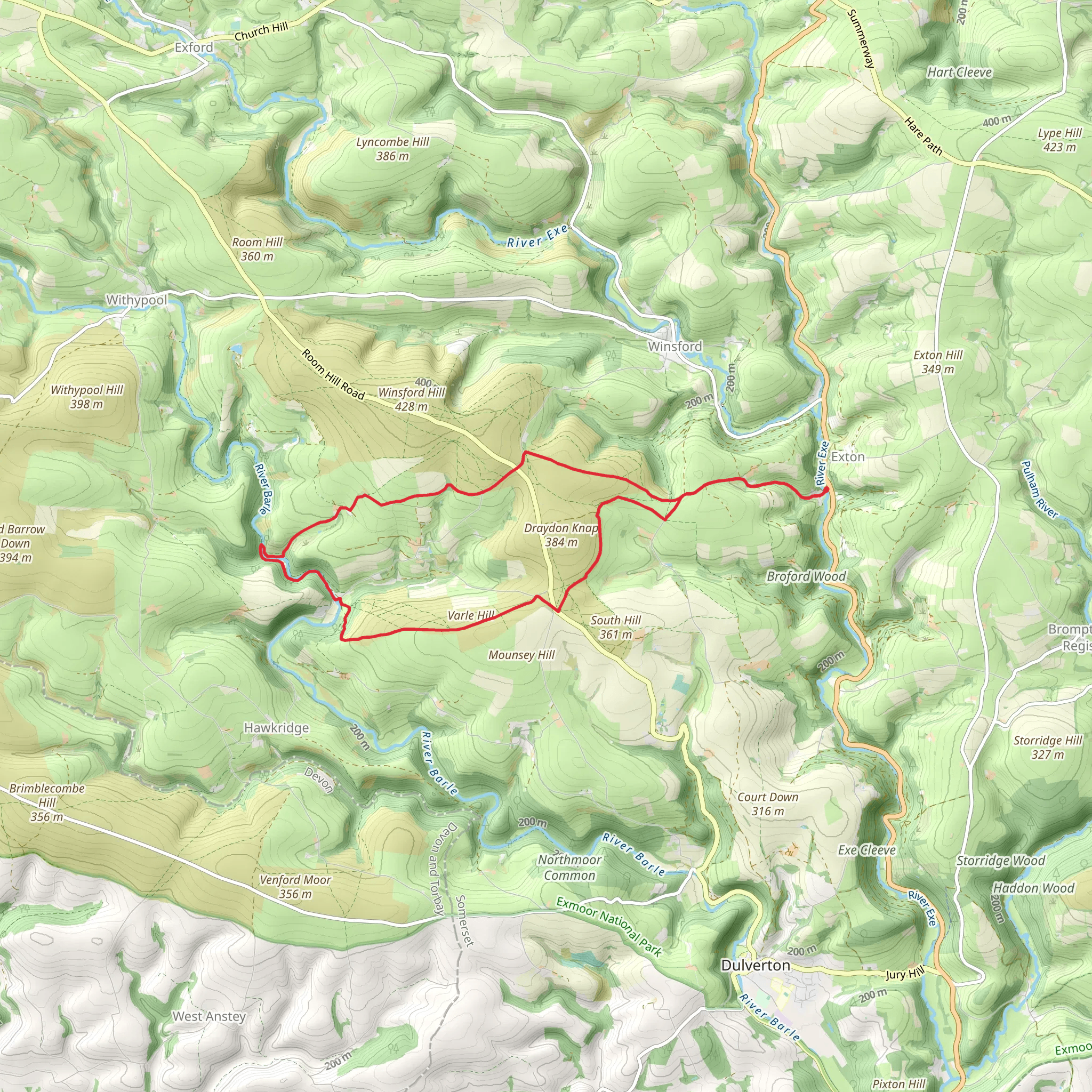 Varle Hill, Tarr Steps Woodland and Caratacus Stone Loop mobile static map