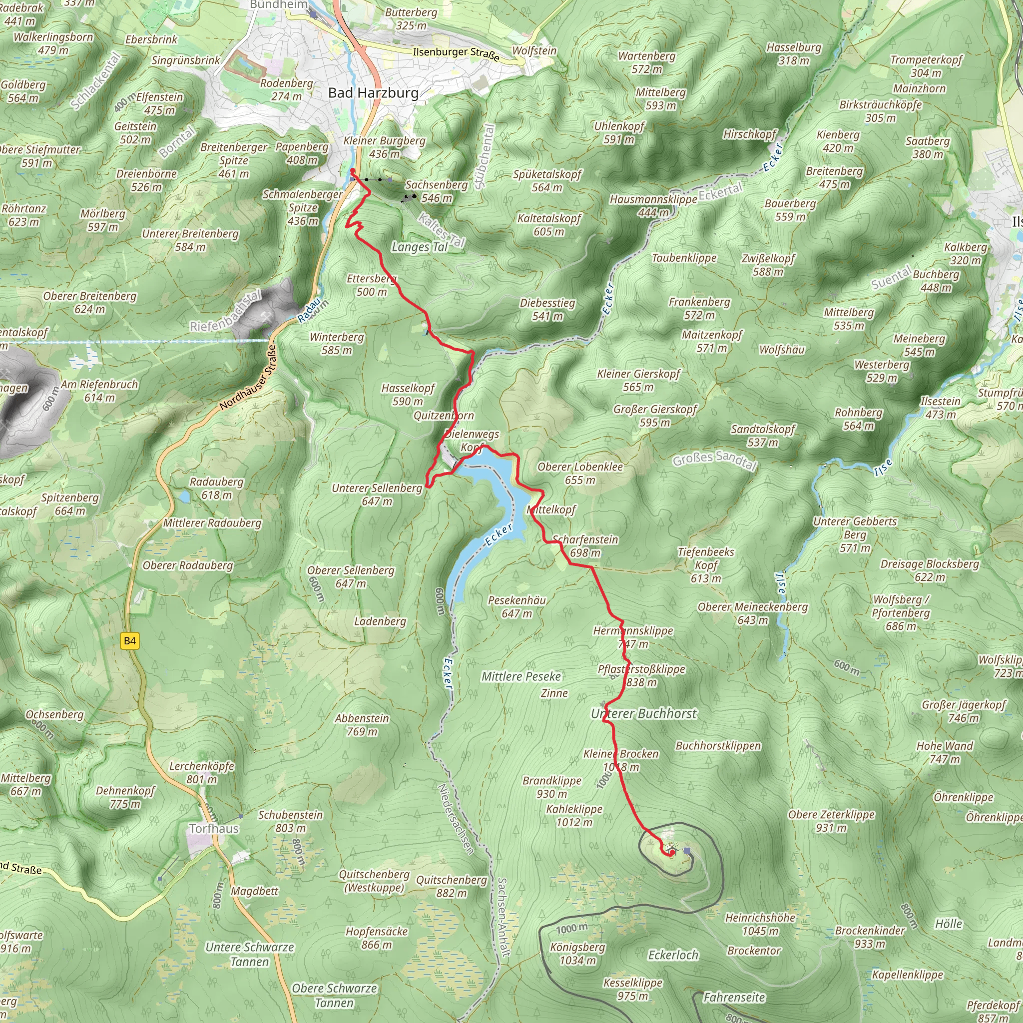 Bad Harzburg to Brocken via Eckertalsperre and Teufelsstieg mobile static map