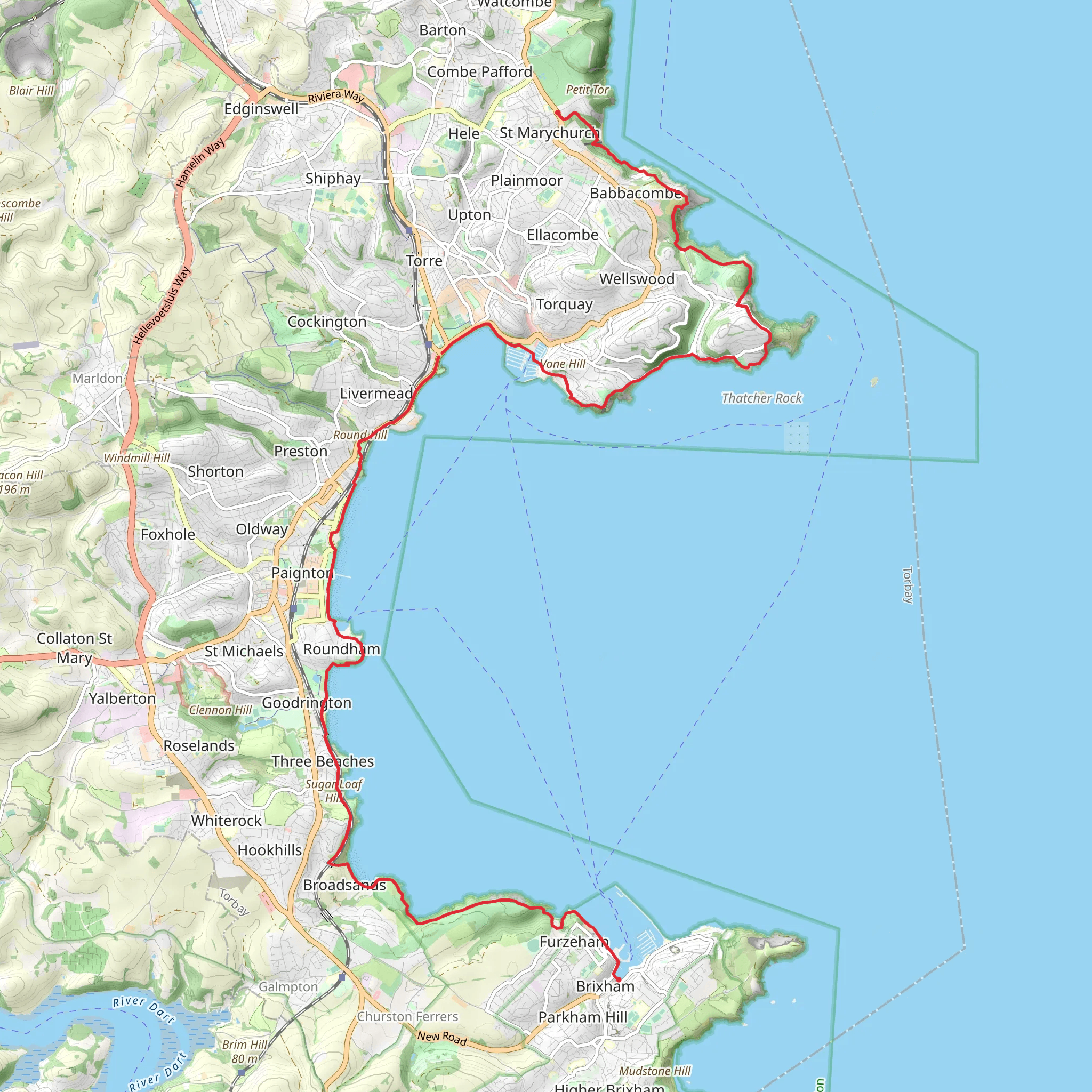 Brixham to Babbacombe Walk mobile static map