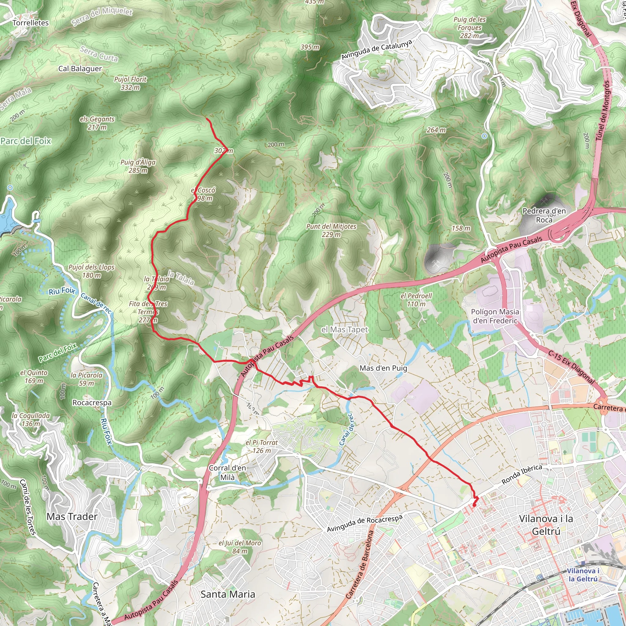 Sant Pere de Ribes - Vilanova i la Geltru PR C 143 - 1 mobile static map