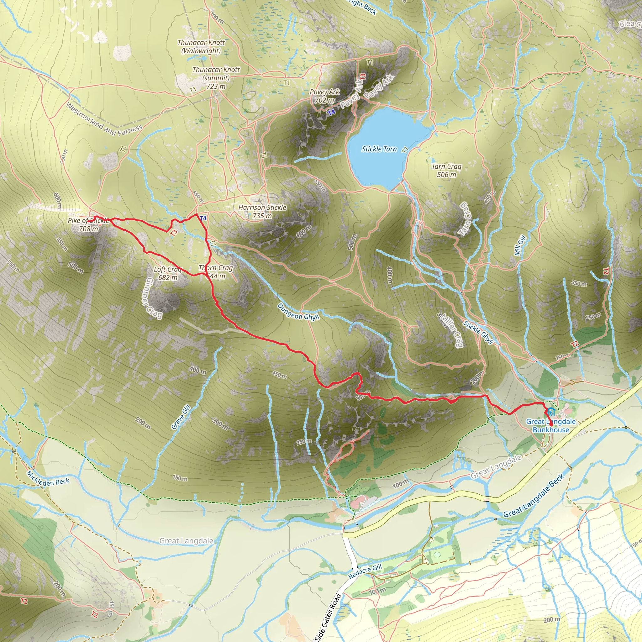 Langdale Pikes and Pike of Stickle from Rossett mobile static map