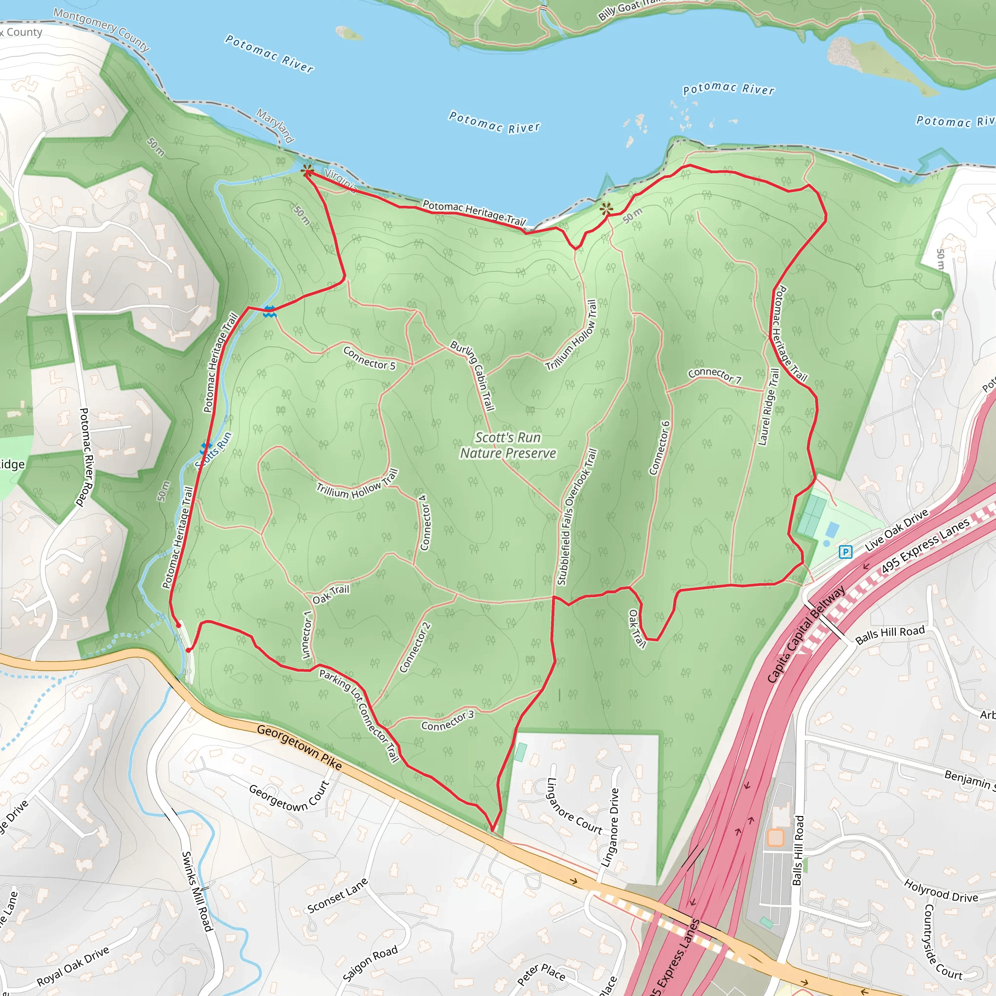 Potomac Heritage Trail and Oak Trail mobile static map