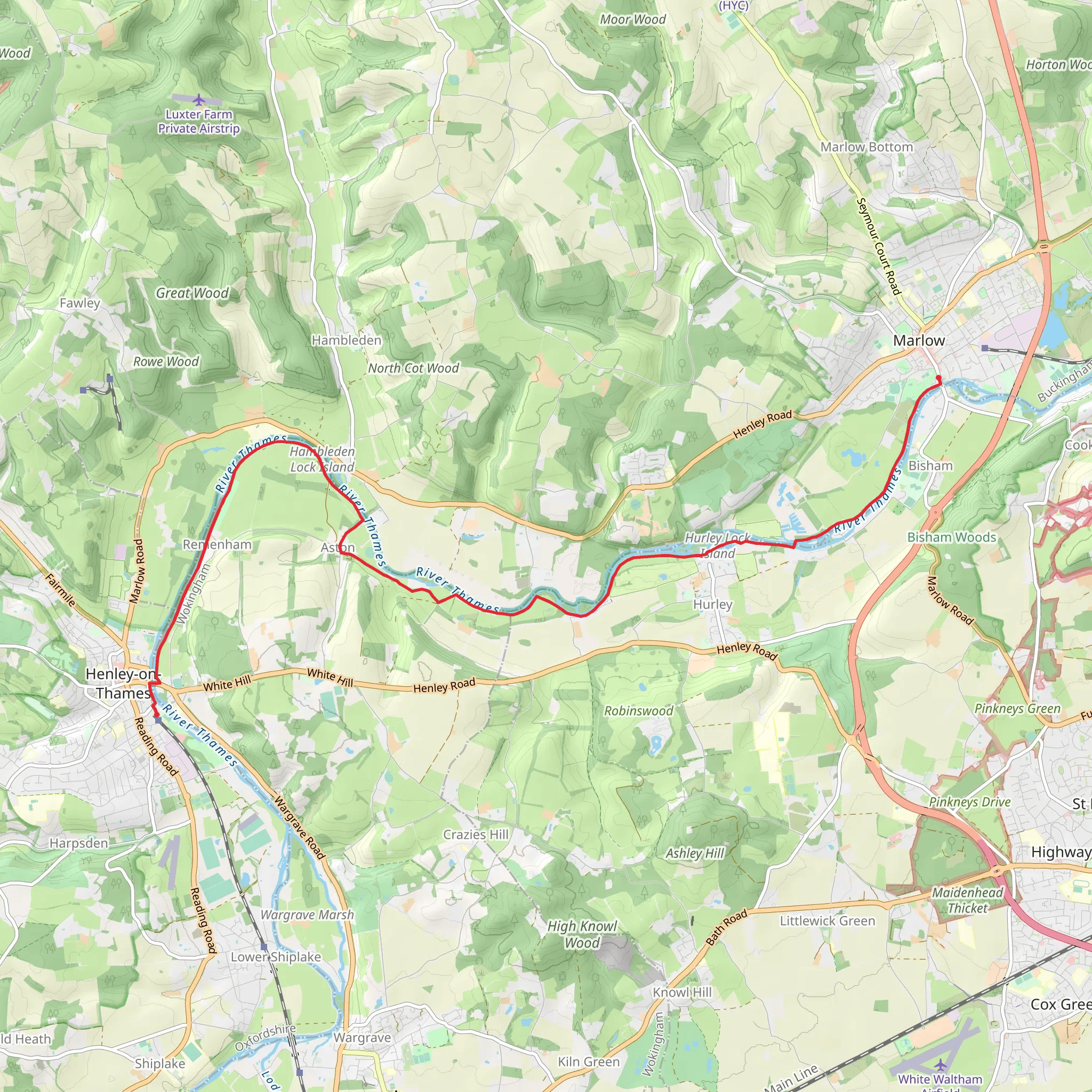Henley-on-Thames to Marlow along the Thames Path mobile static map