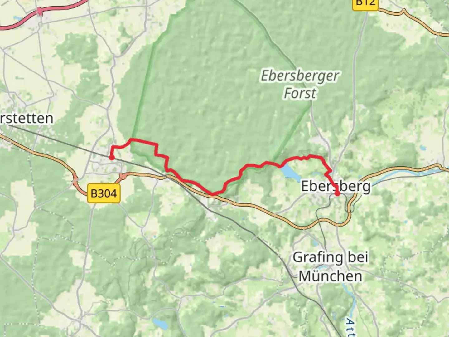 An image depicting the trail Zorneding to Ebersberg Walk and its surrounding area.