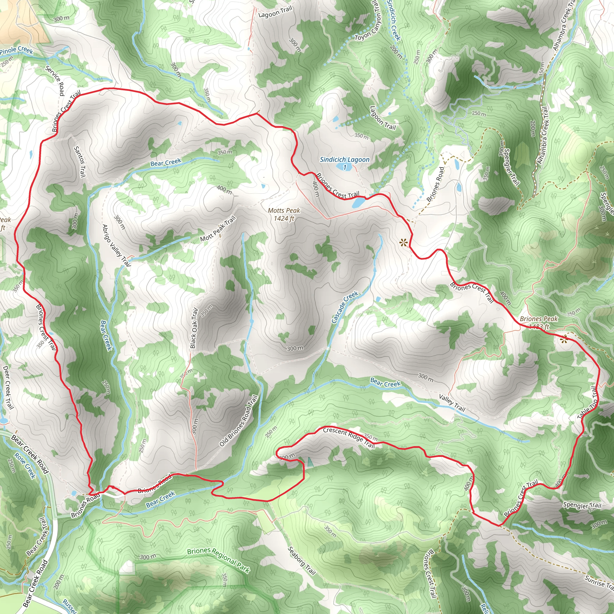 Briones Crest Trail and Briones Peak Loop mobile static map
