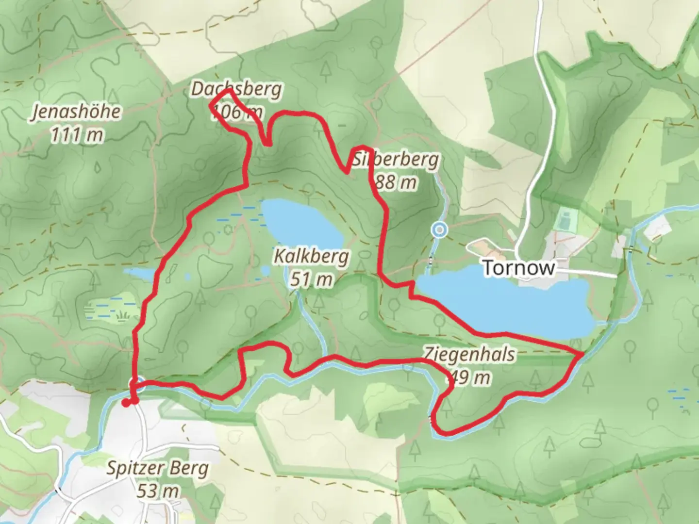 An image depicting the trail Dachsberg and Grosser Tornowsee via Natura Trail and TK 3 and its surrounding area.