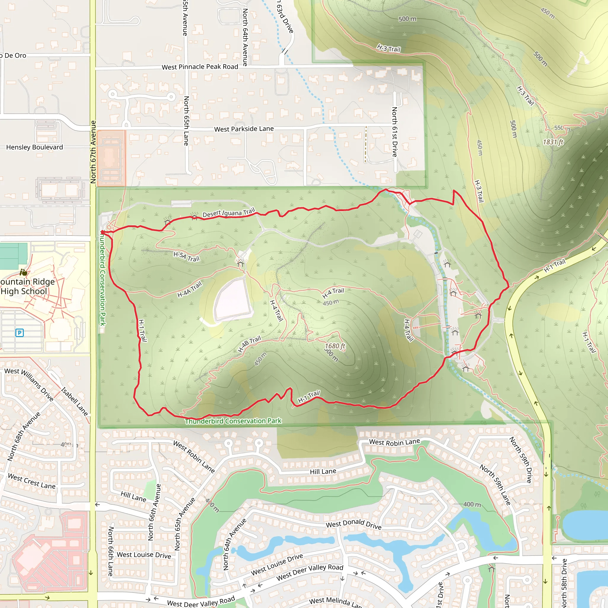 H-1 and H-5 Loop Trail mobile static map
