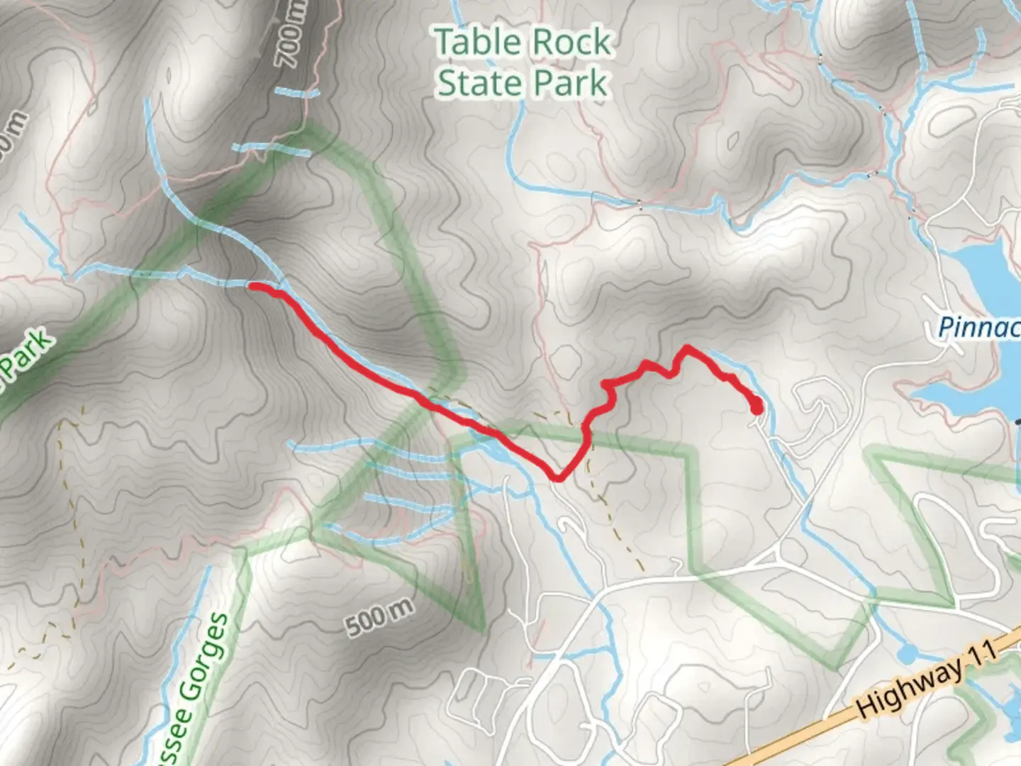 An image depicting the trail Falls Connector and Palmetto Trail and its surrounding area.