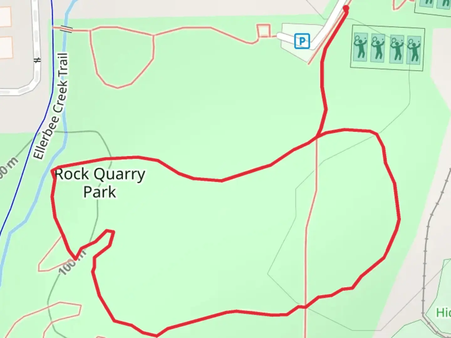 An image depicting the trail Rock Quarry Park Loop and its surrounding area.