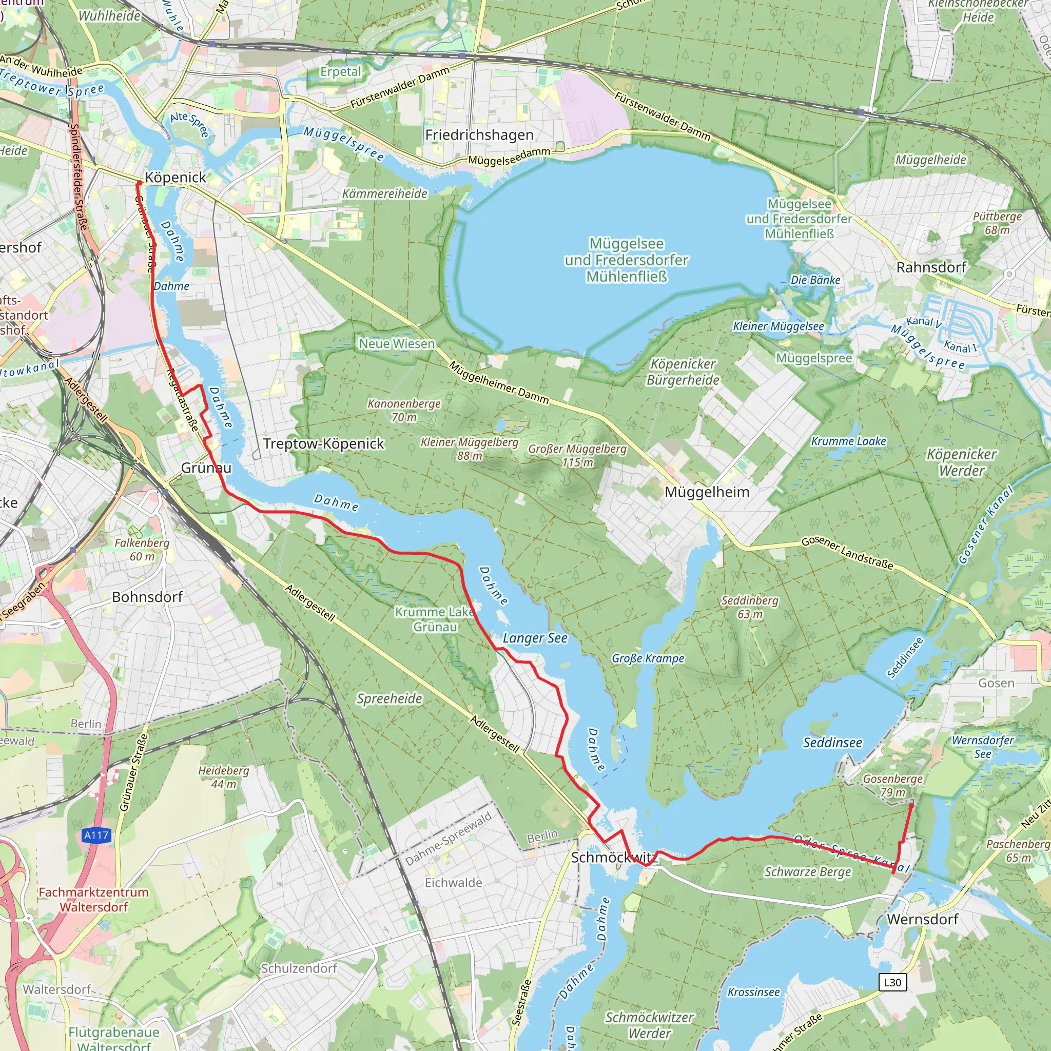 Kopenick to Wernsdorfer See Walk mobile static map