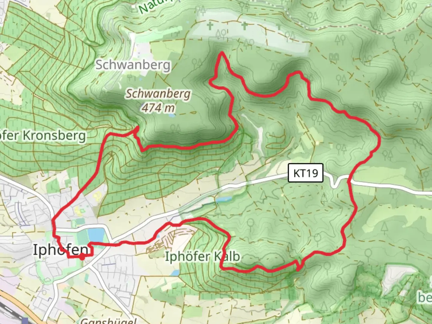 An image depicting the trail Iphofer Loop and its surrounding area.