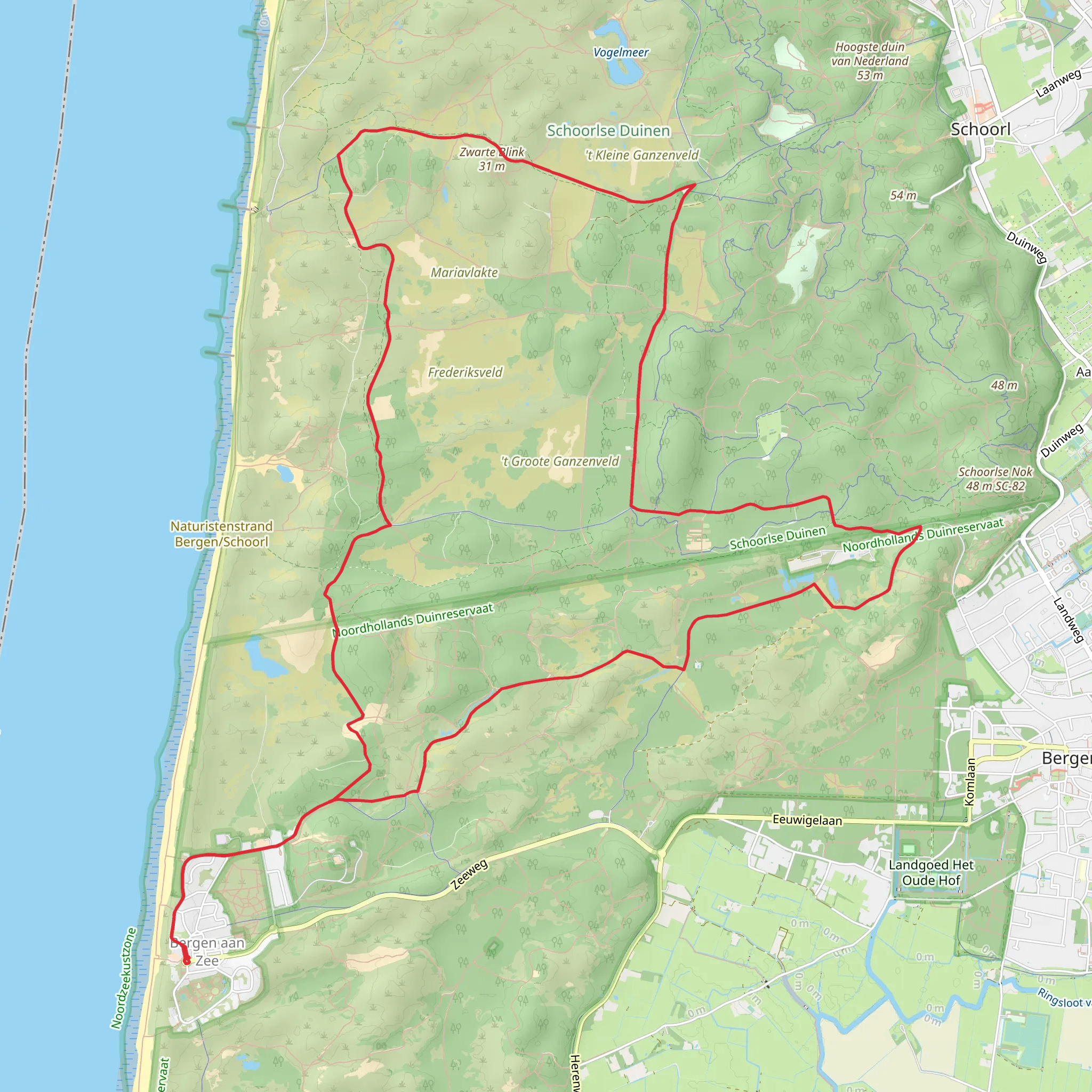 Schoorlse Duinen via Julianalaan and Uilenvangersweg mobile static map