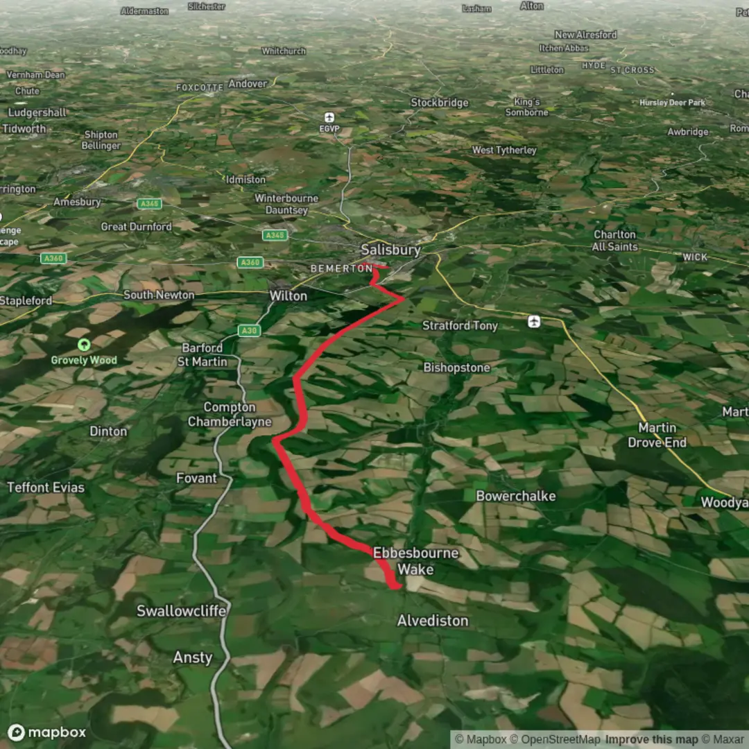An image depicting the trail From West end via Bishopstone Down and Neale's Barrow and its surrounding area.