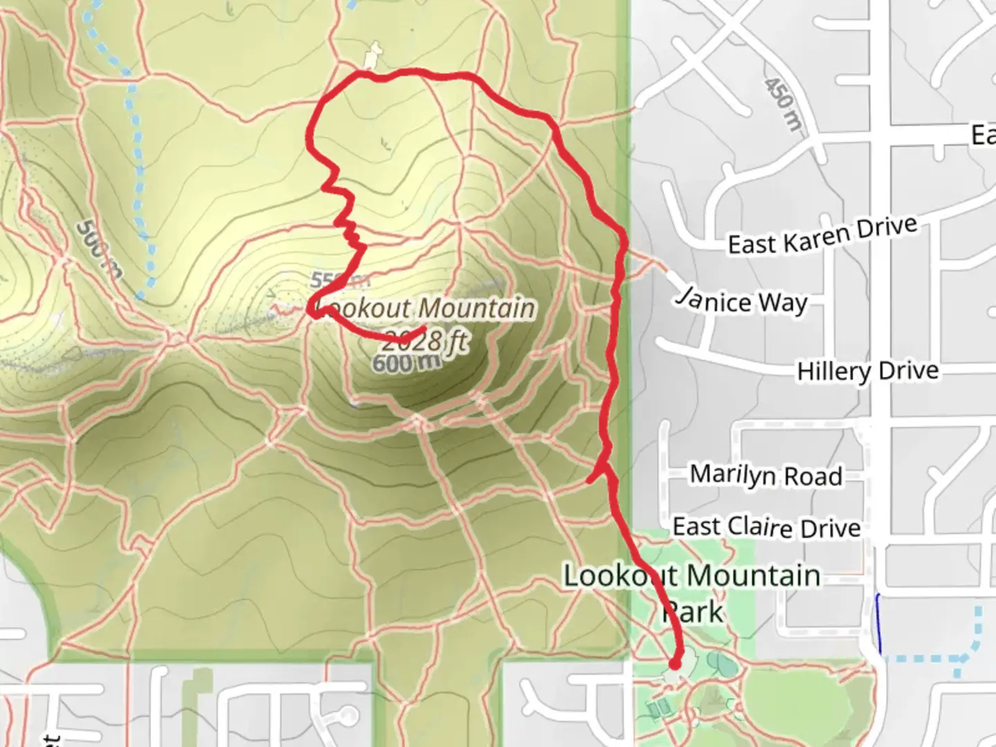 An image depicting the trail Lookout Mountain and Park and its surrounding area.