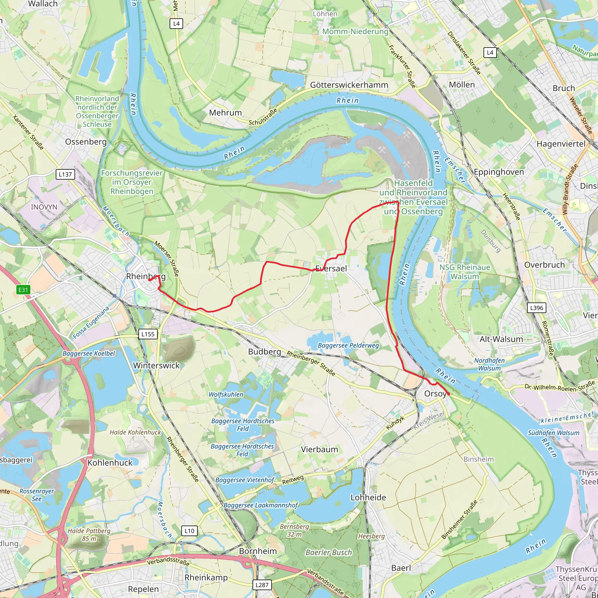 Orsoy to Rheinberg Walk mobile static map