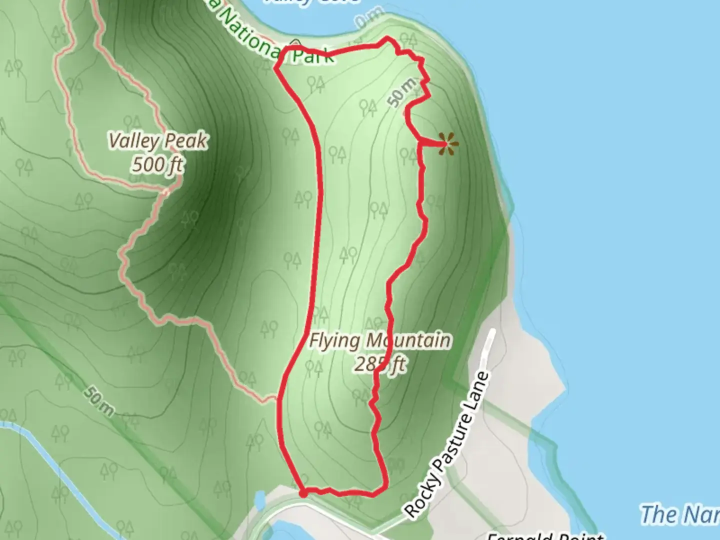 An image depicting the trail Flying Mountain Loop and its surrounding area.