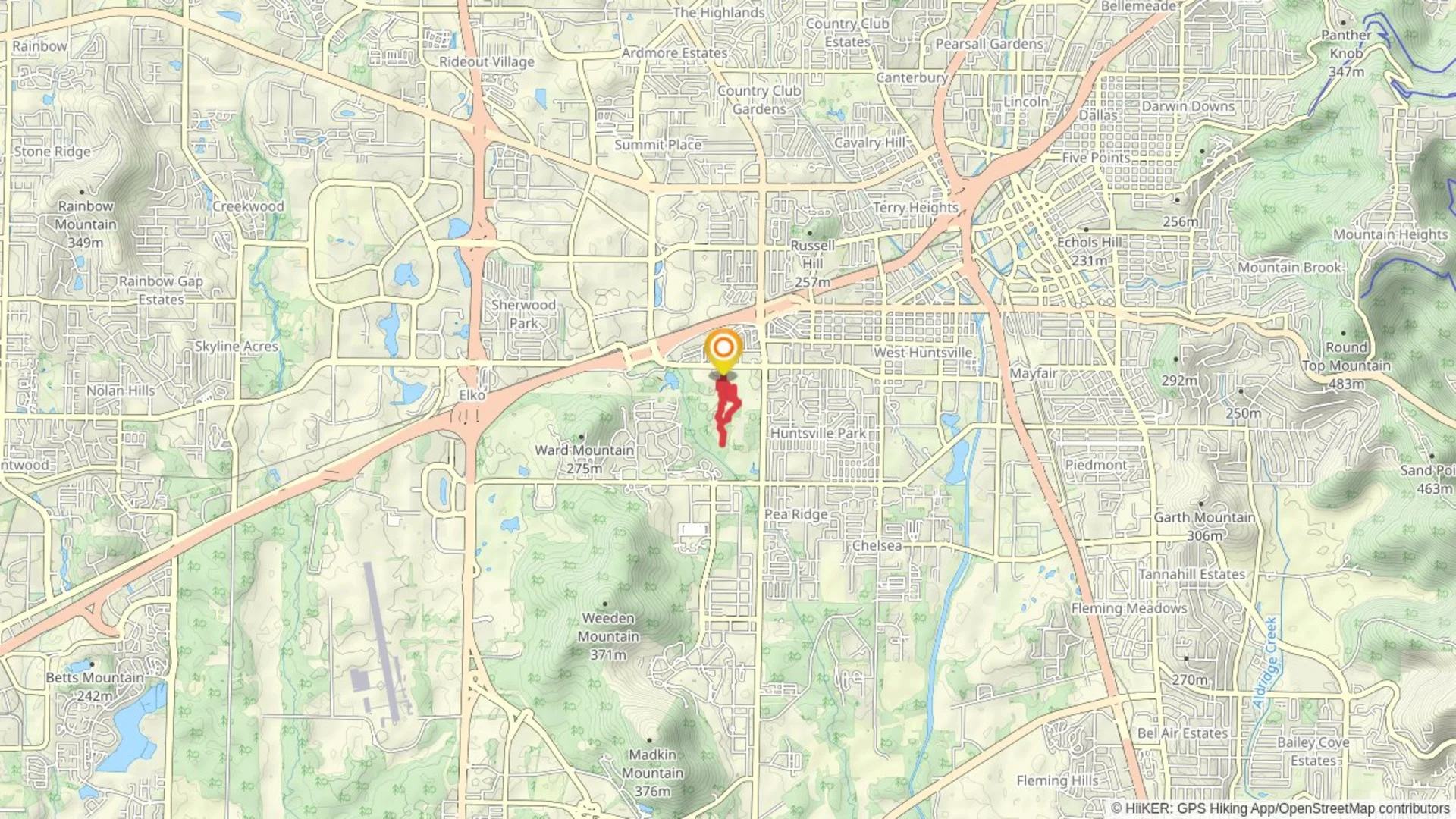 An image depicting the trail Little Smith Lake and Huntsville Botanical Gardens Loop and its surrounding area.