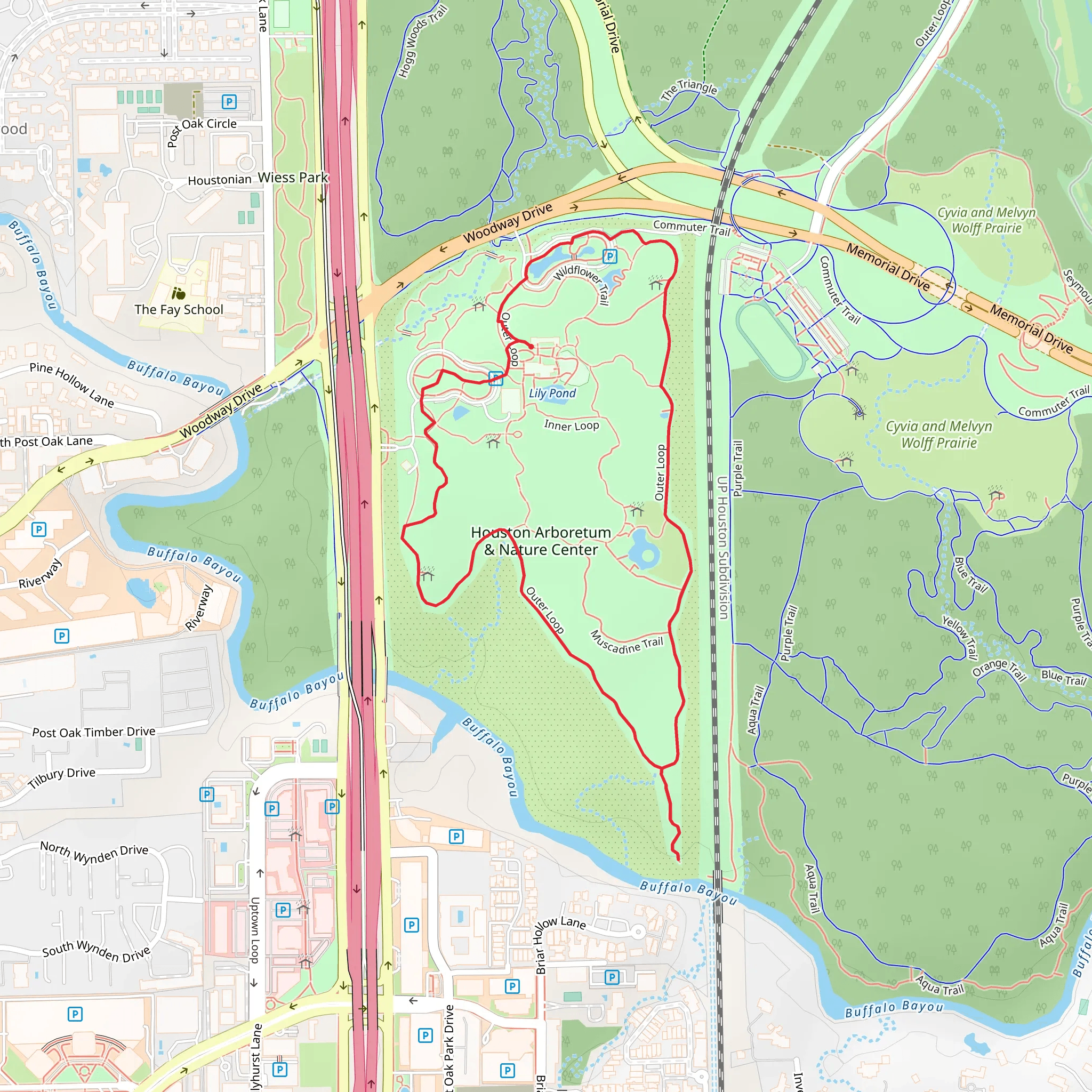 Houston Arboretum Park Loop mobile static map