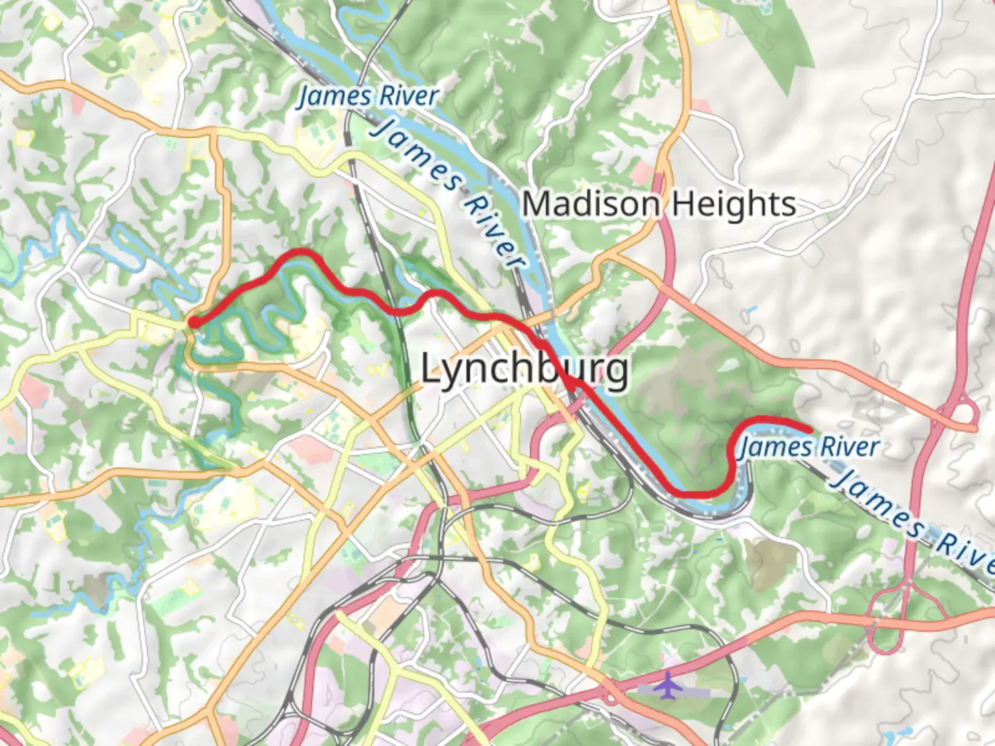 An image depicting the trail James River Heritage Trail and its surrounding area.