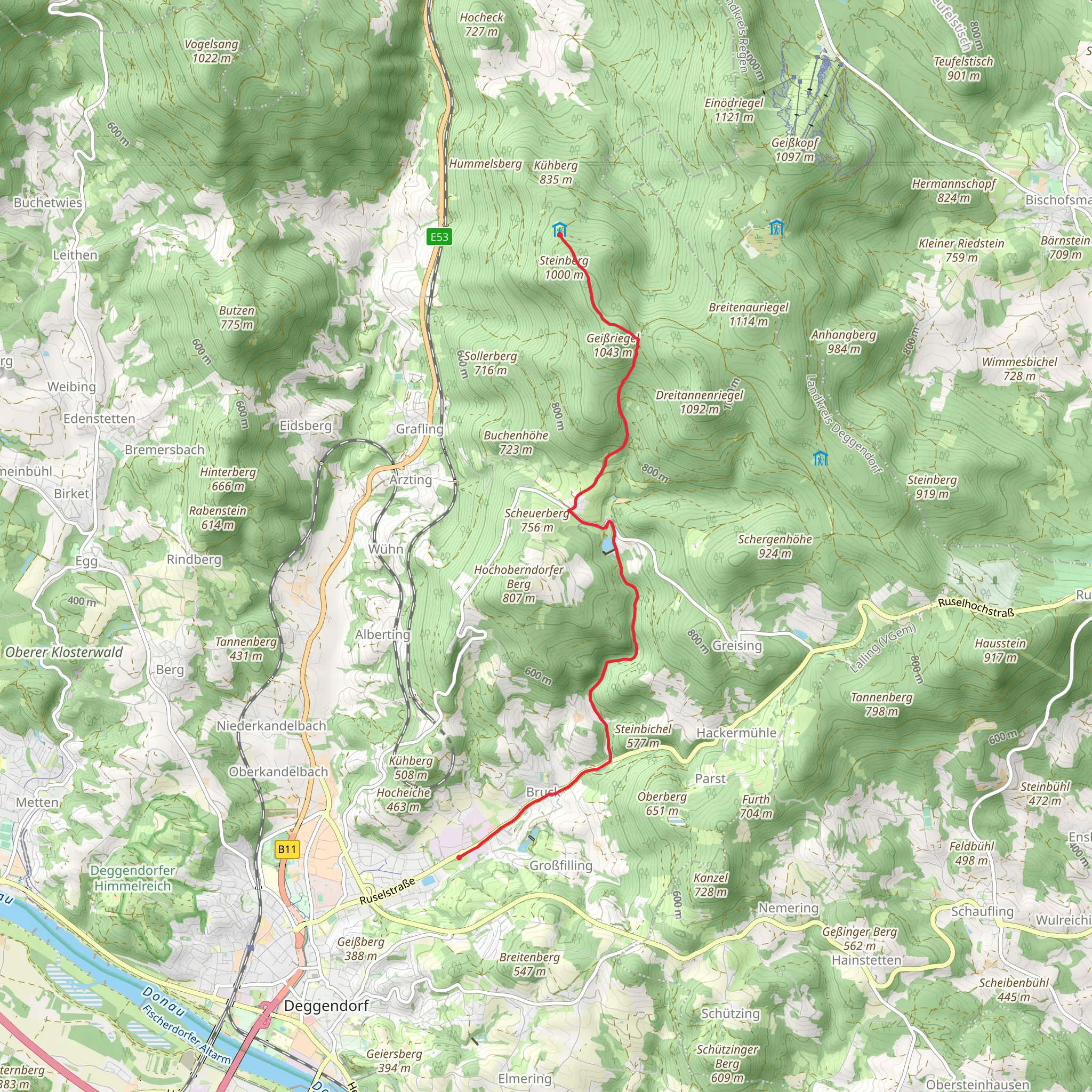 Neumuehle to Loderhart via Deggendorf Zielwanderweg mobile static map