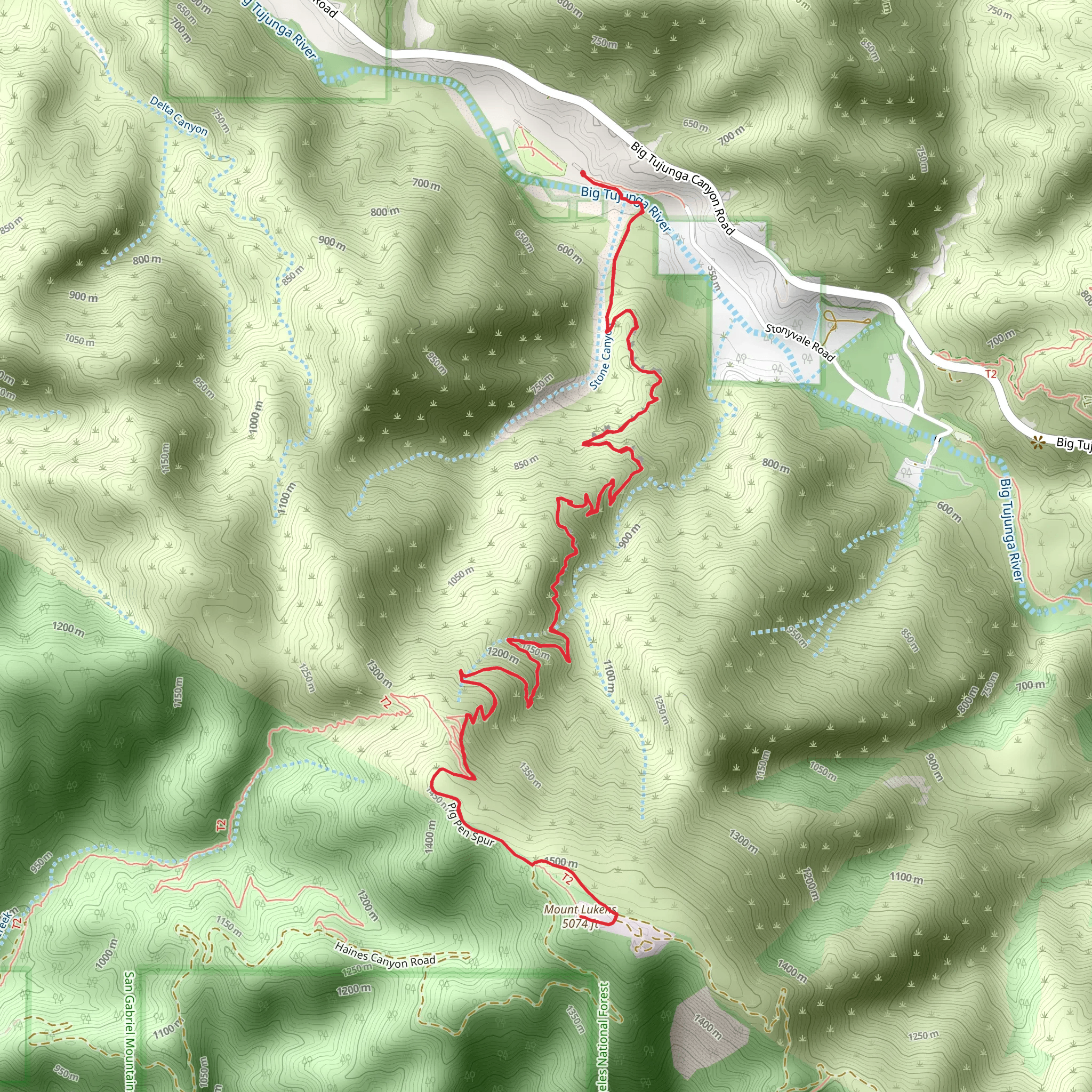 Mt Lukens via Stone Canyon Trail mobile static map