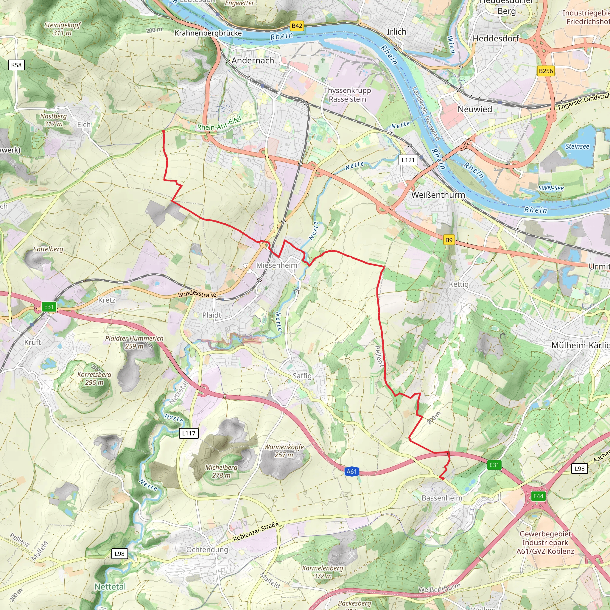 Eich to Bassebheim Walk via Linksrheinischer Jakobsweg mobile static map