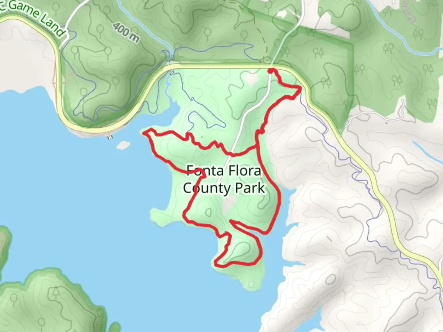 An image depicting the trail Fonta Flora County Park Loop and its surrounding area.