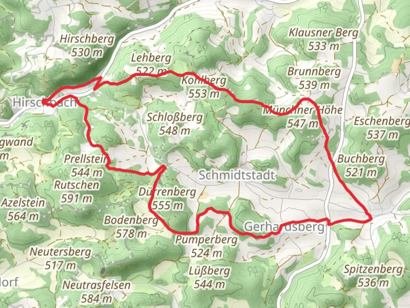 An image depicting the trail Glasberg and Kesselberg Loop and its surrounding area.