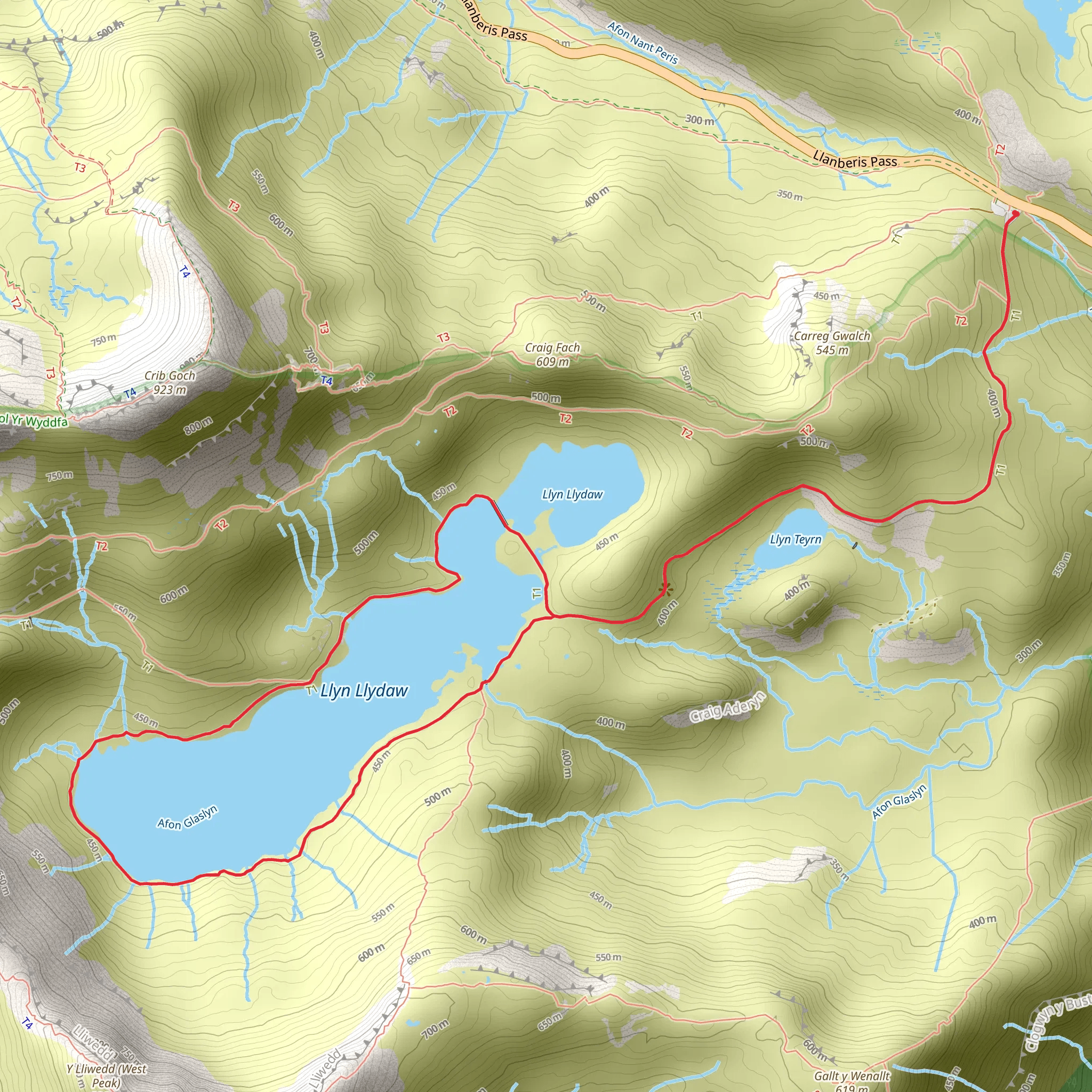 Llyn Llydaw Loop Trail mobile static map