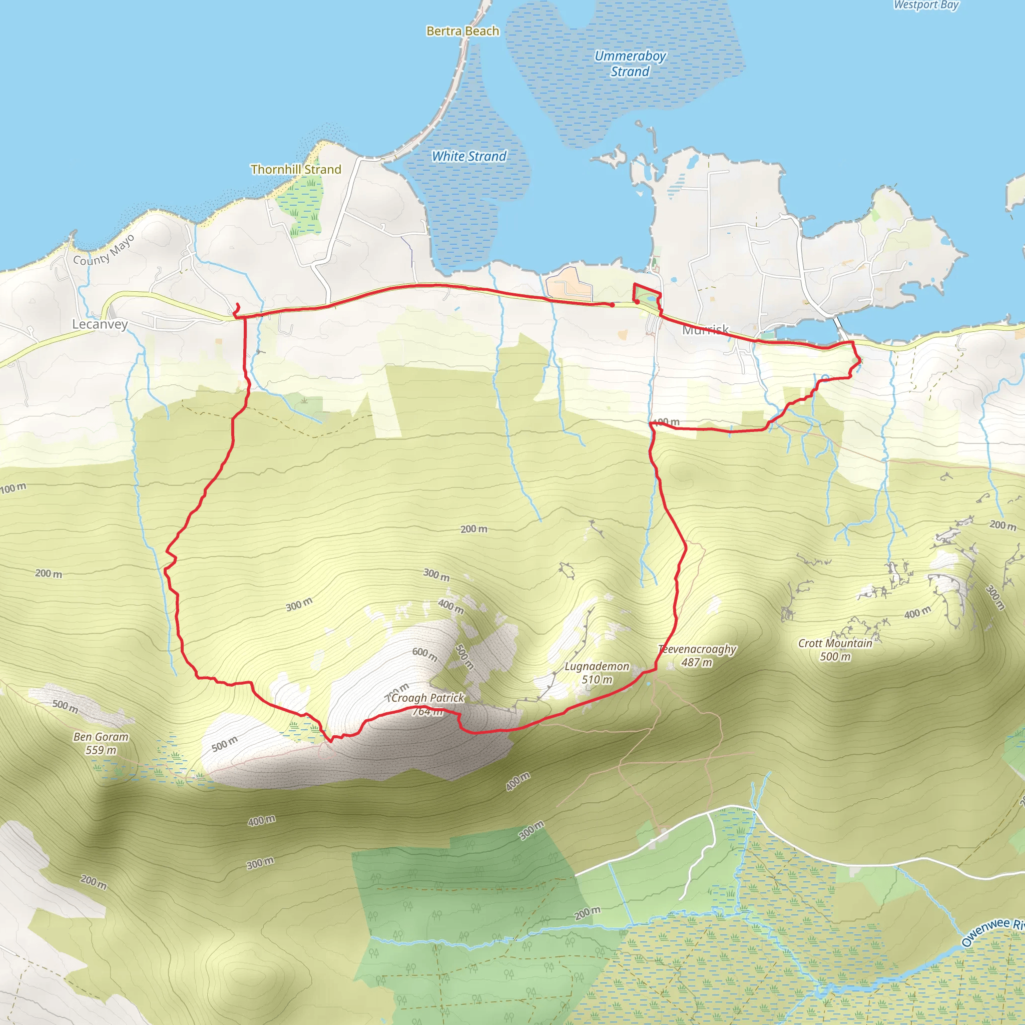 Murrisk Mount, Croagh Patrick Summit with Lecanvey decent mobile static map