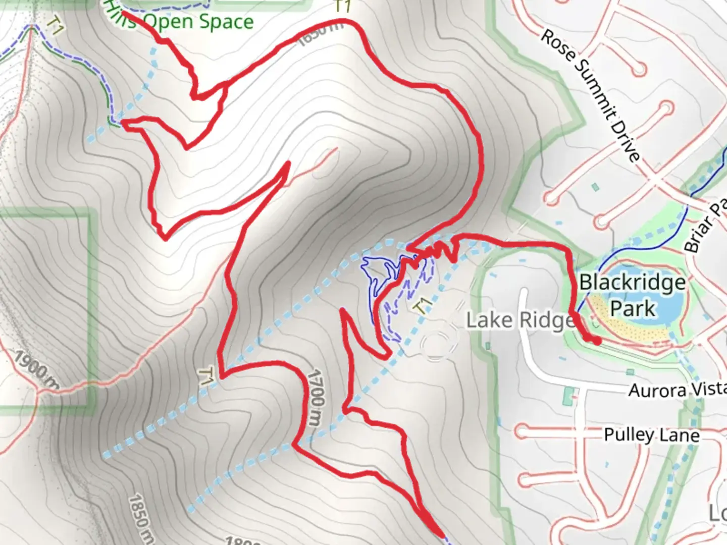 An image depicting the trail Blackridge Trail, Diamond Trail and Sidewinder Loop and its surrounding area.