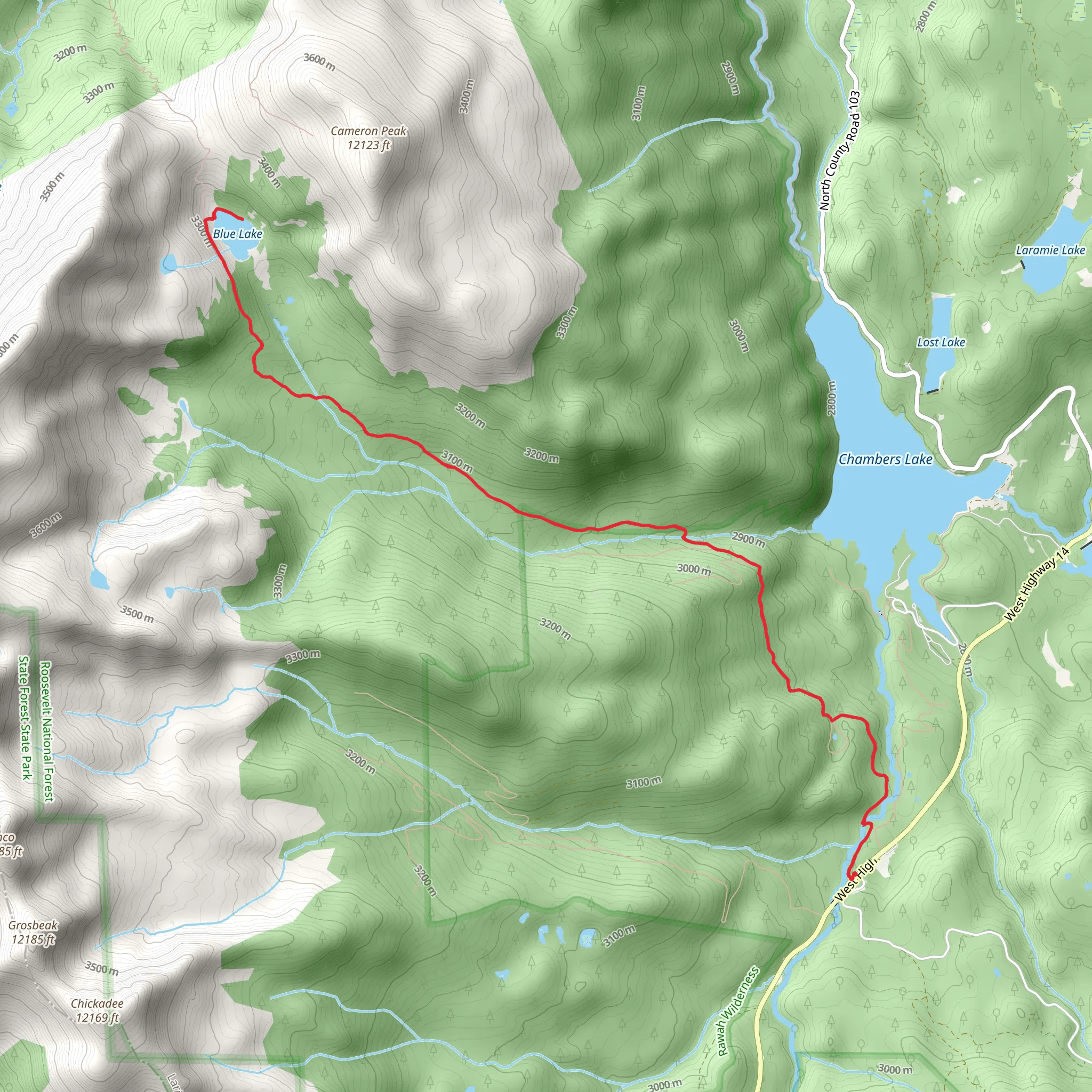 Blue Lake via Blue Lake Trail mobile static map