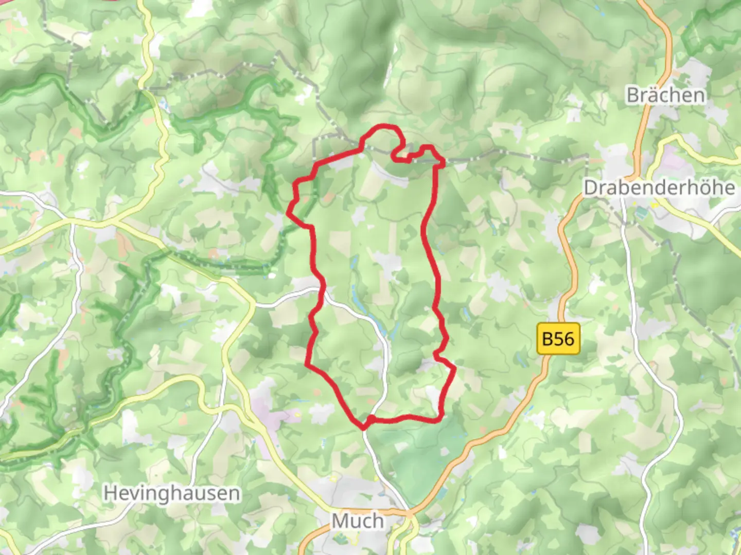 An image depicting the trail Heckberg via Much Walmwiese Rundweg and its surrounding area.