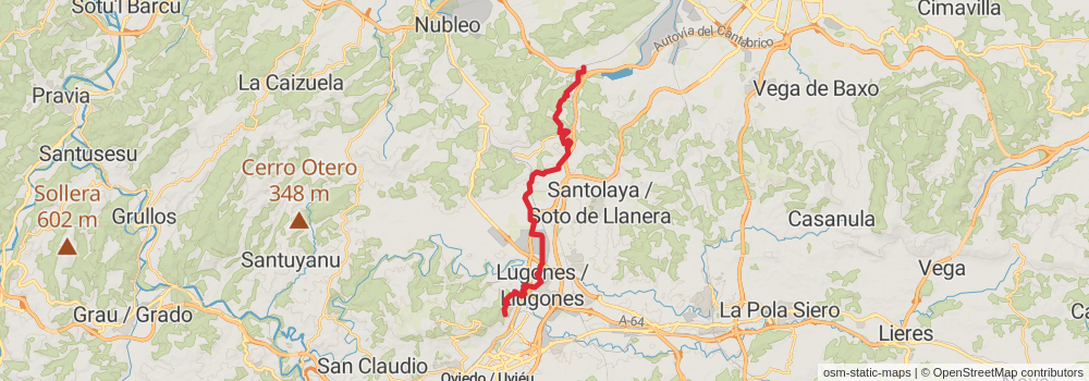 GR 100-1 Gijón - Puerto de Pajares stage 2 Map