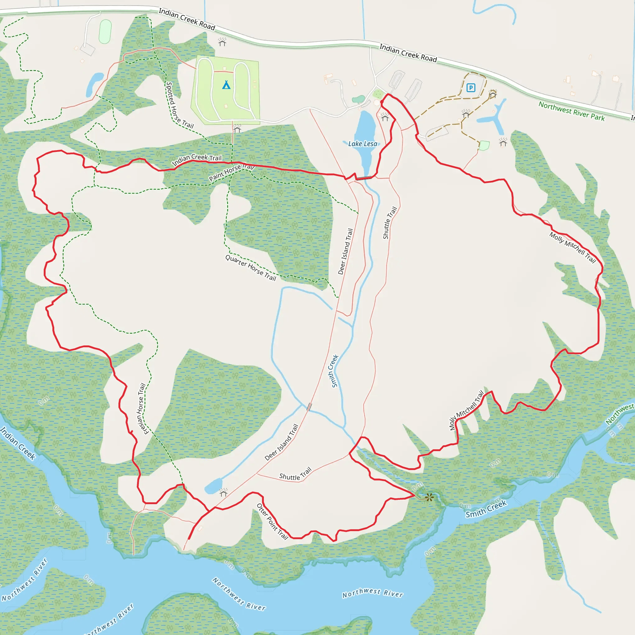 Molly Mitchell Trail and Indian Creek Trail Loop mobile static map