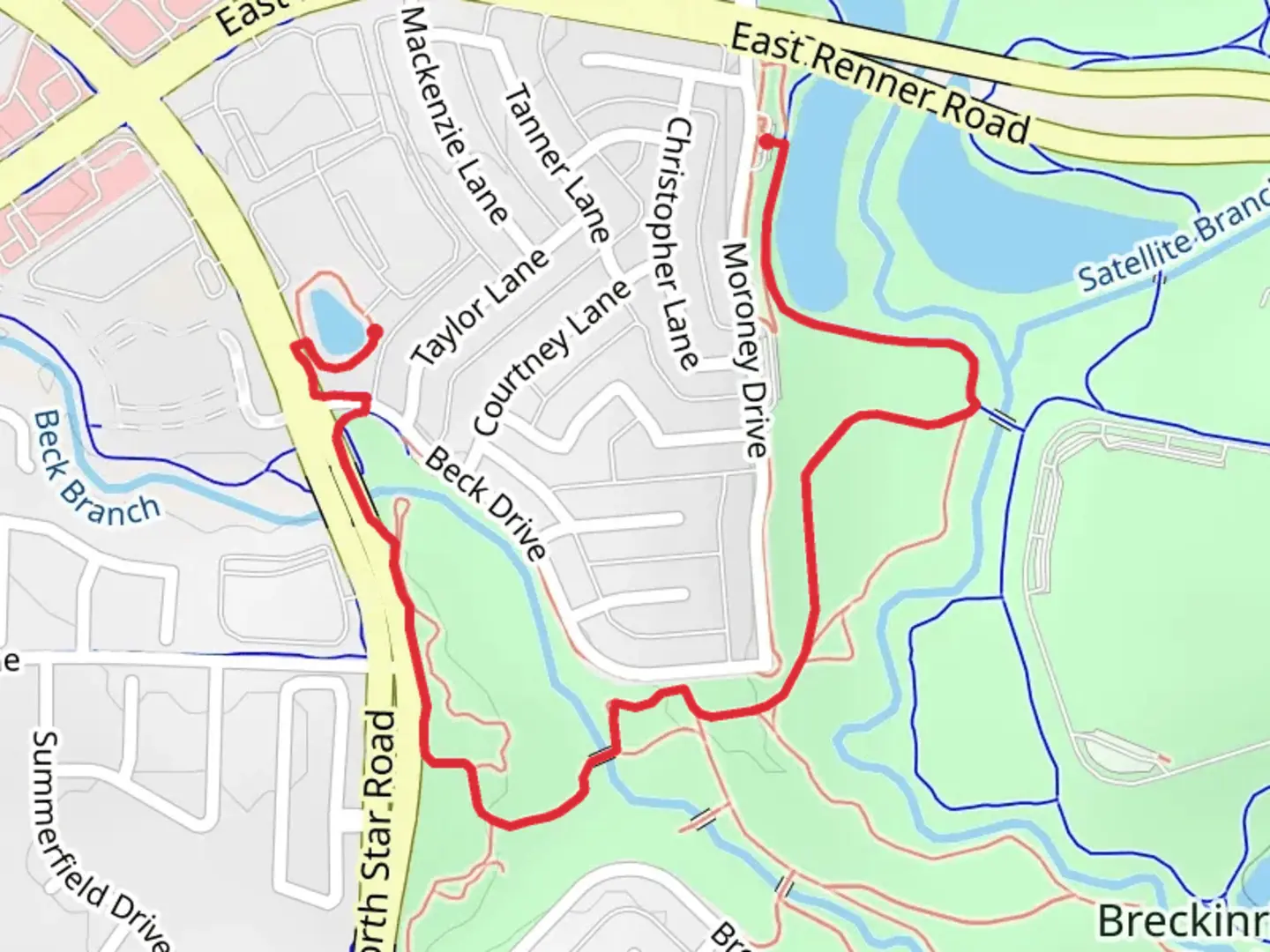 An image depicting the trail Breckinridge Park Nature Trail and its surrounding area.