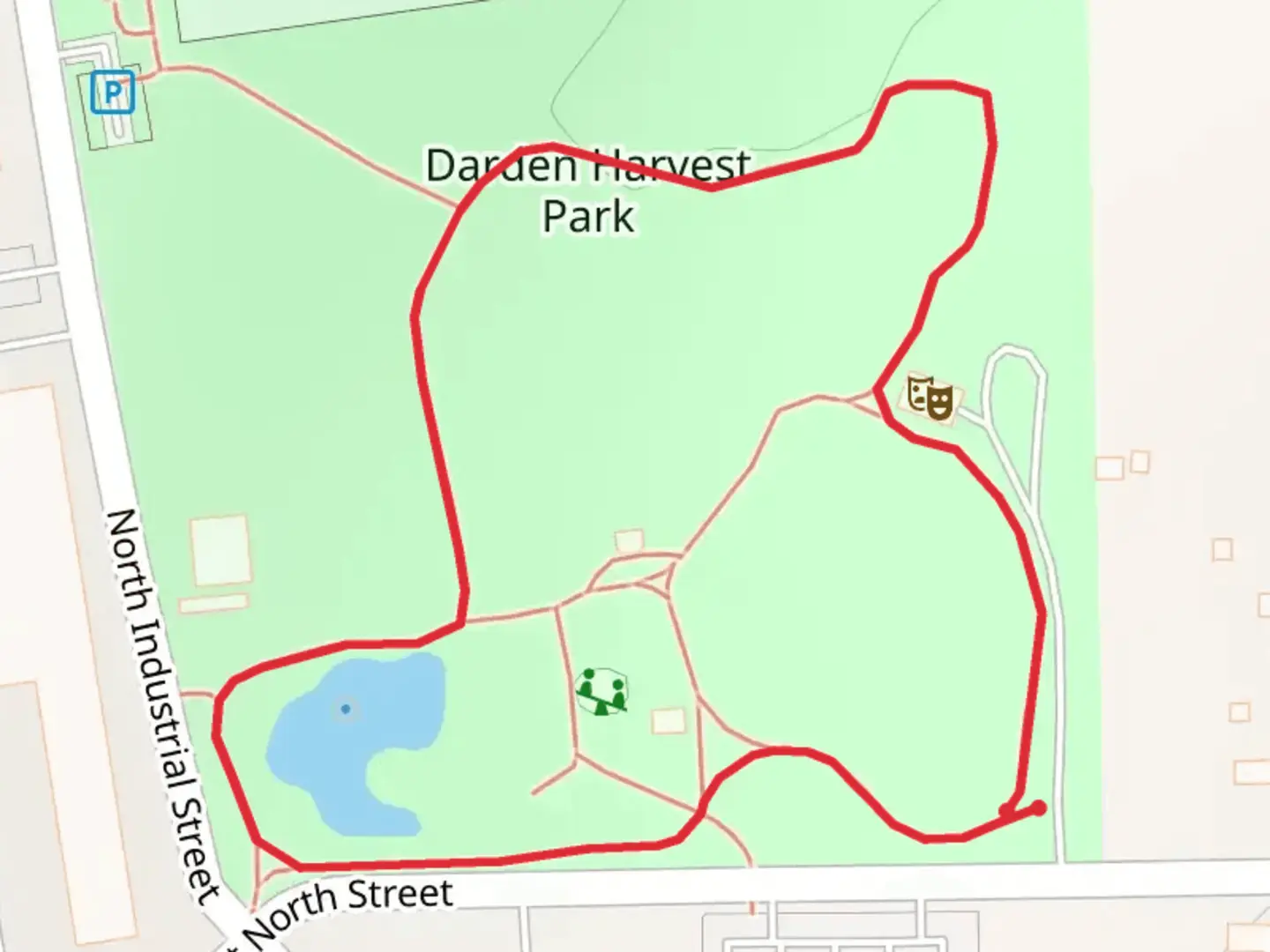 An image depicting the trail Darden Harvest Park Loop and its surrounding area.