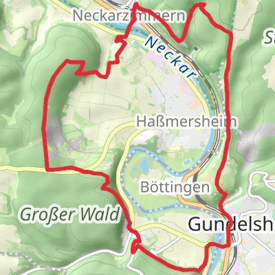 Gundelsheim and Neckarzimmern Loop via Burg Greifenwarte mobile static map