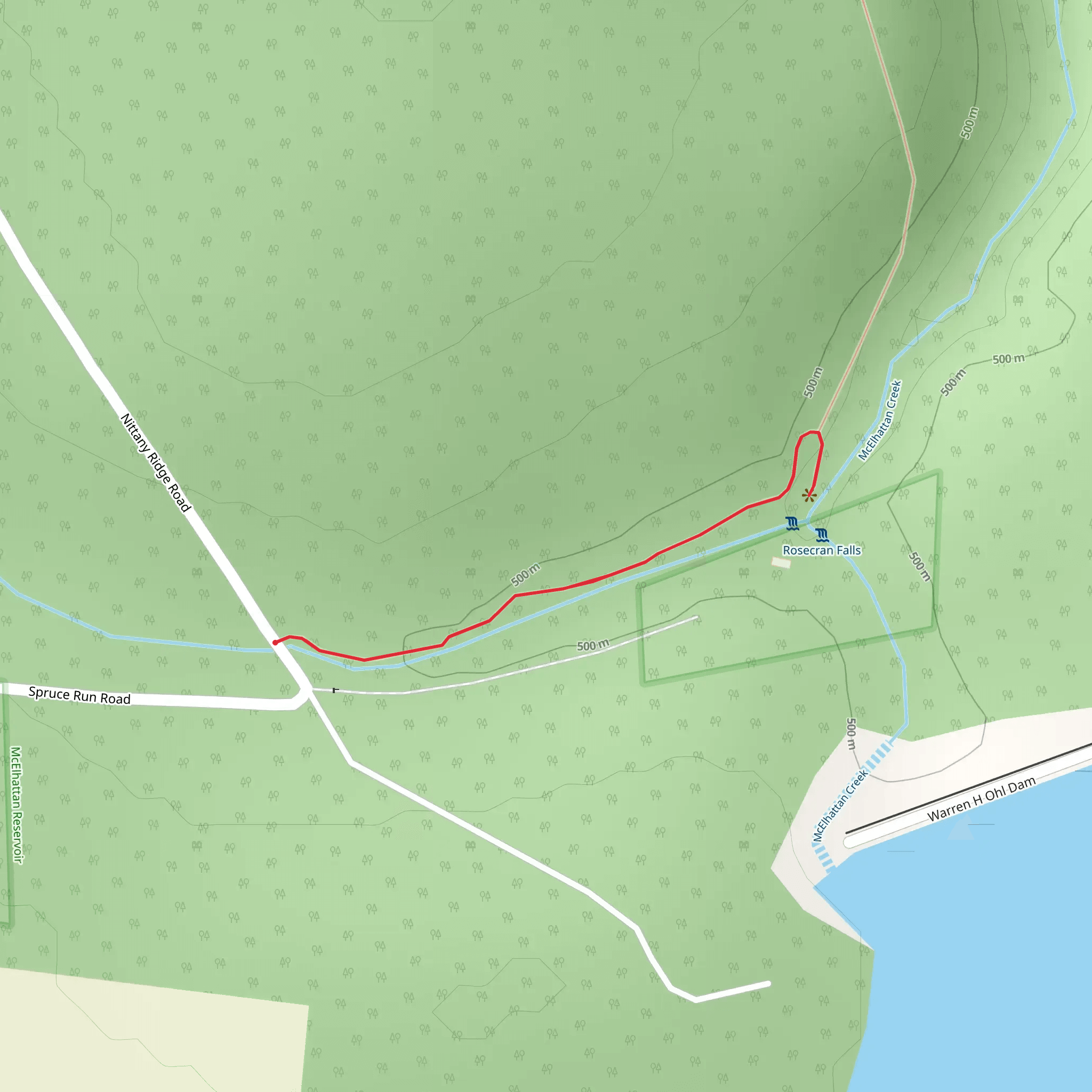 Rosecran Falls from Nittany Ridge Road Out and Back mobile static map