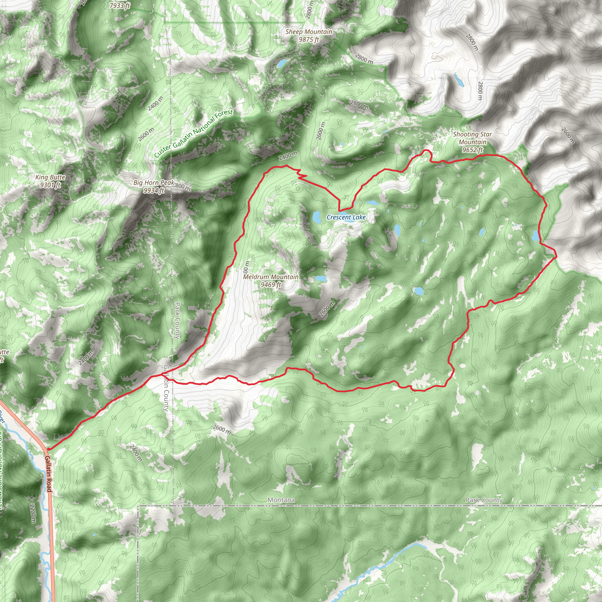 Specimen Creek, Crescent Lake, High Lake and Sportsman Lake Loop Trail mobile static map