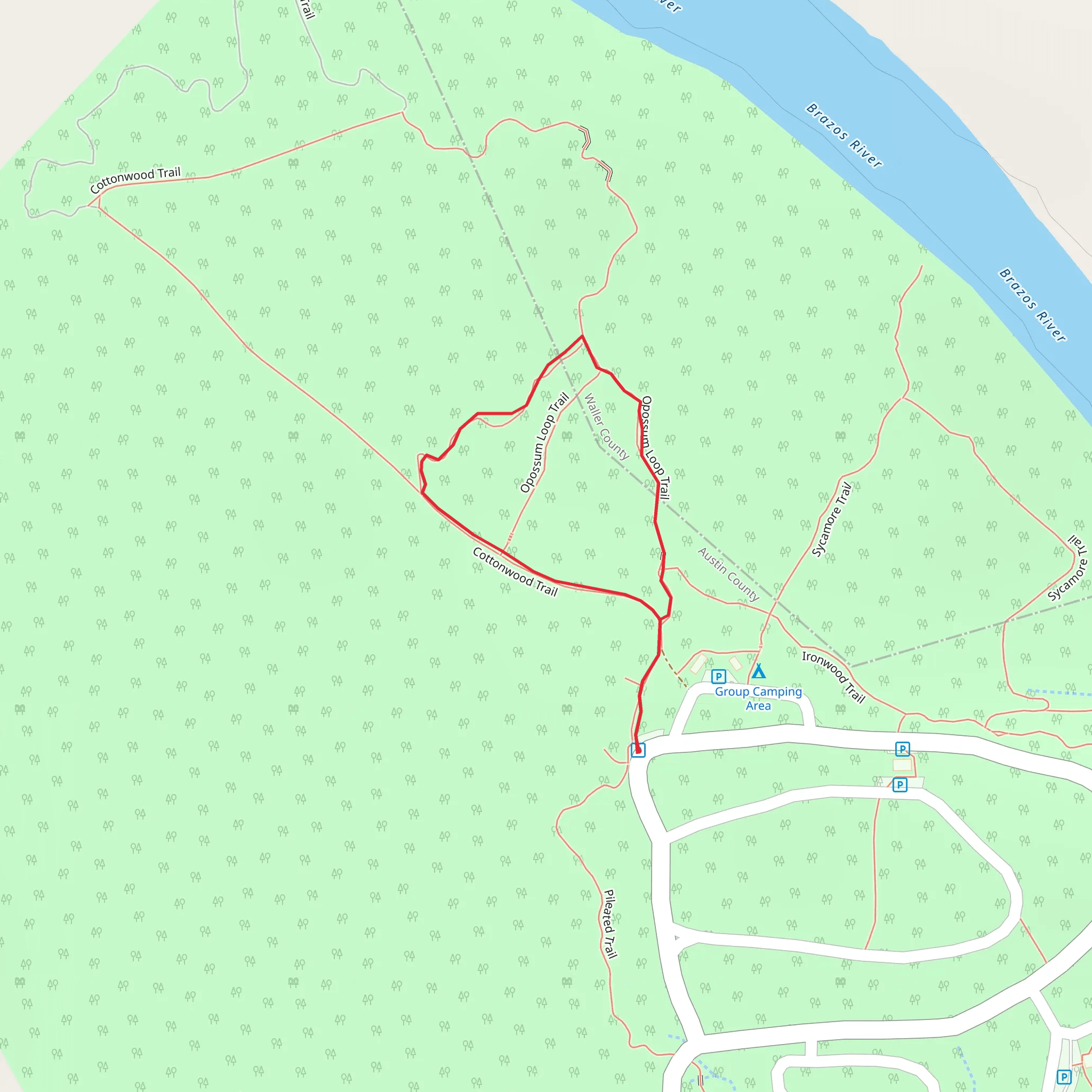 Opossum Loop and Brazos Bottom Loop Trail mobile static map