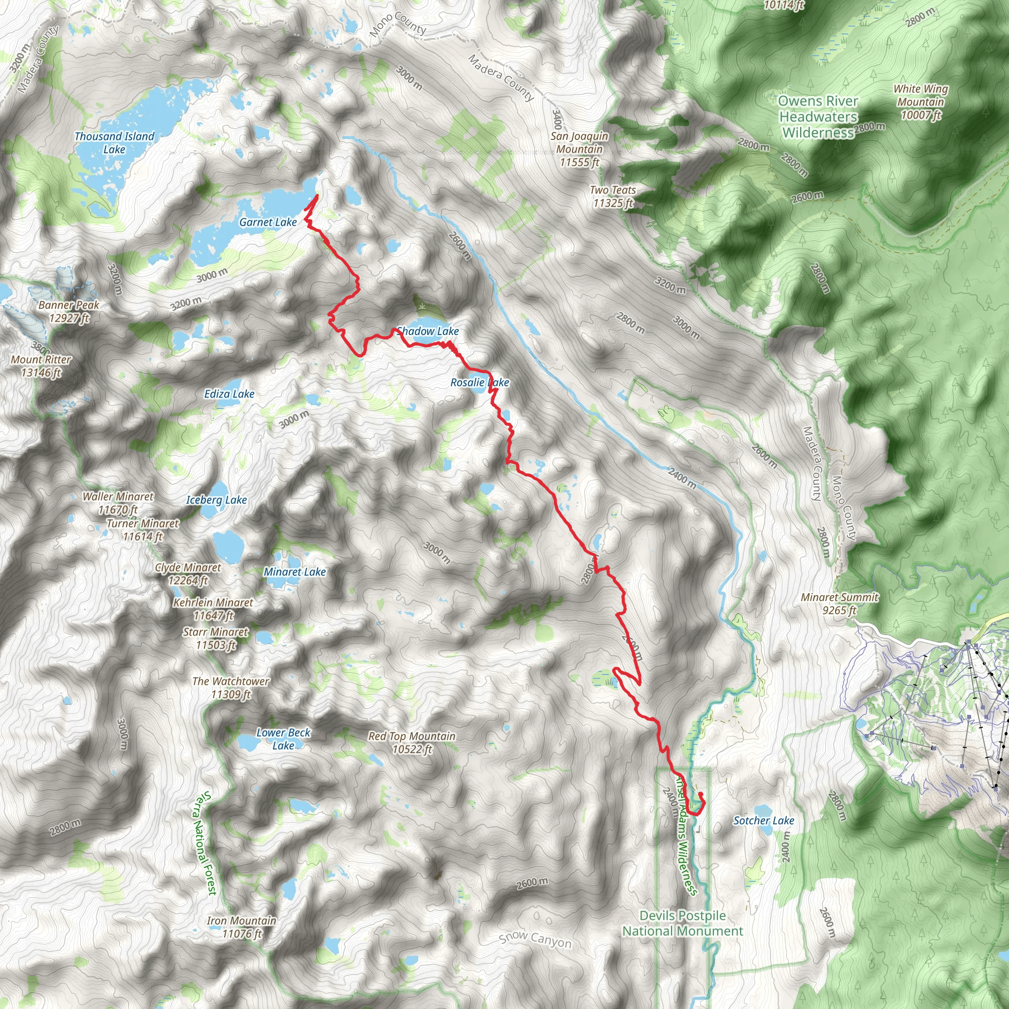 Garnet Lake via John Muir Trail mobile static map