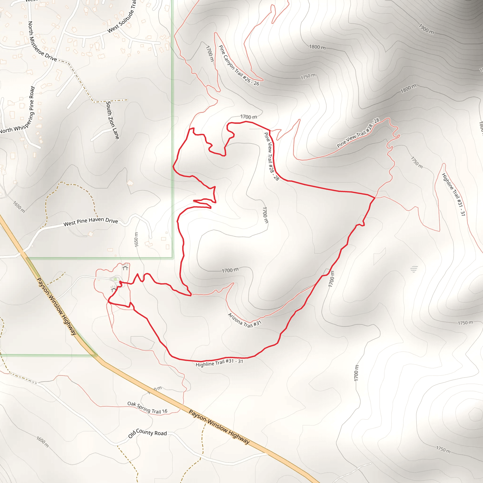 Highline, Pine View and Pine Canyon Loop Trail mobile static map
