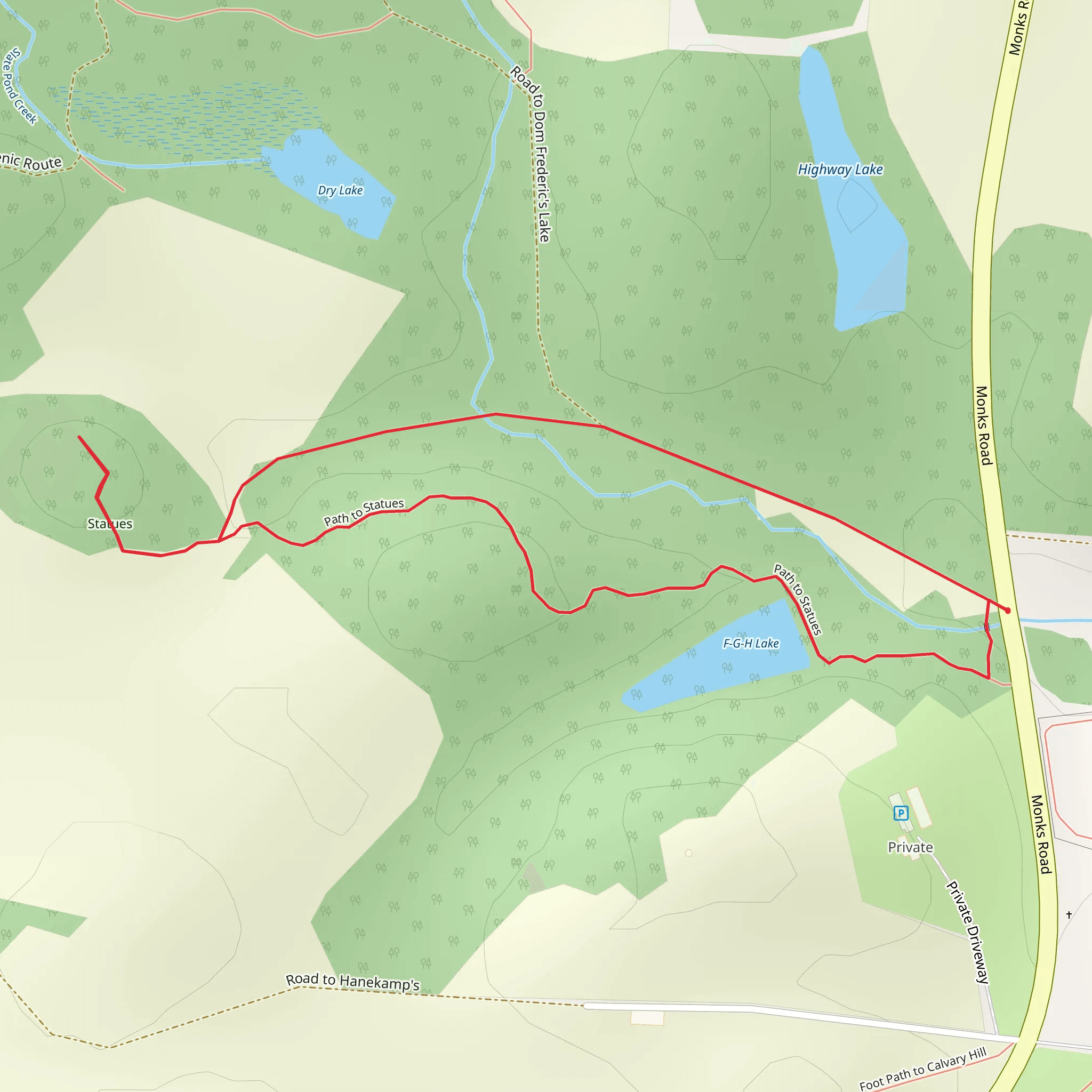 F-G-H Lake and Path of Statues Loop mobile static map